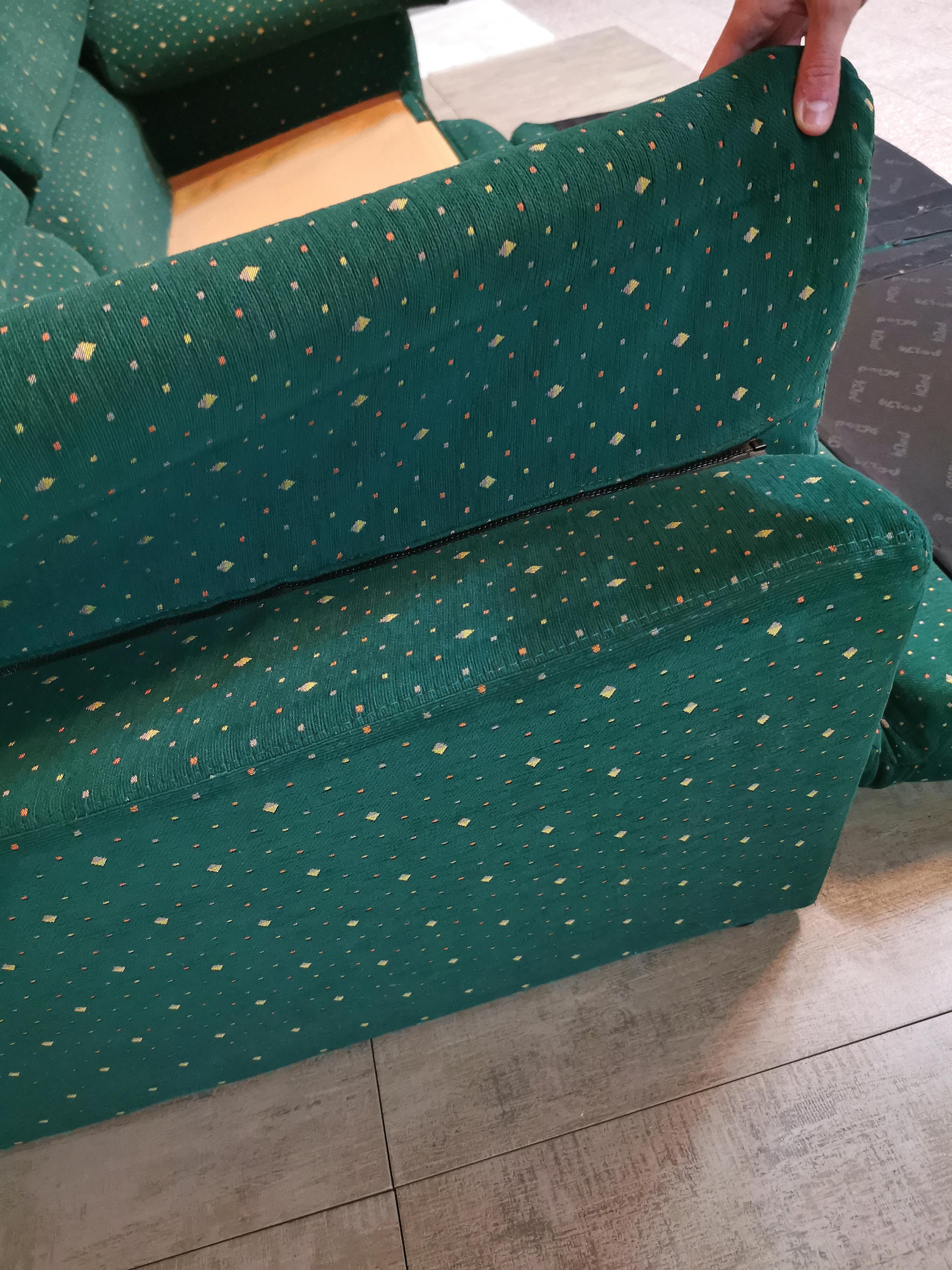  Sofa Green Velvet 3 Seat by Pol 74 Postmodern Italian Design 1990s 4