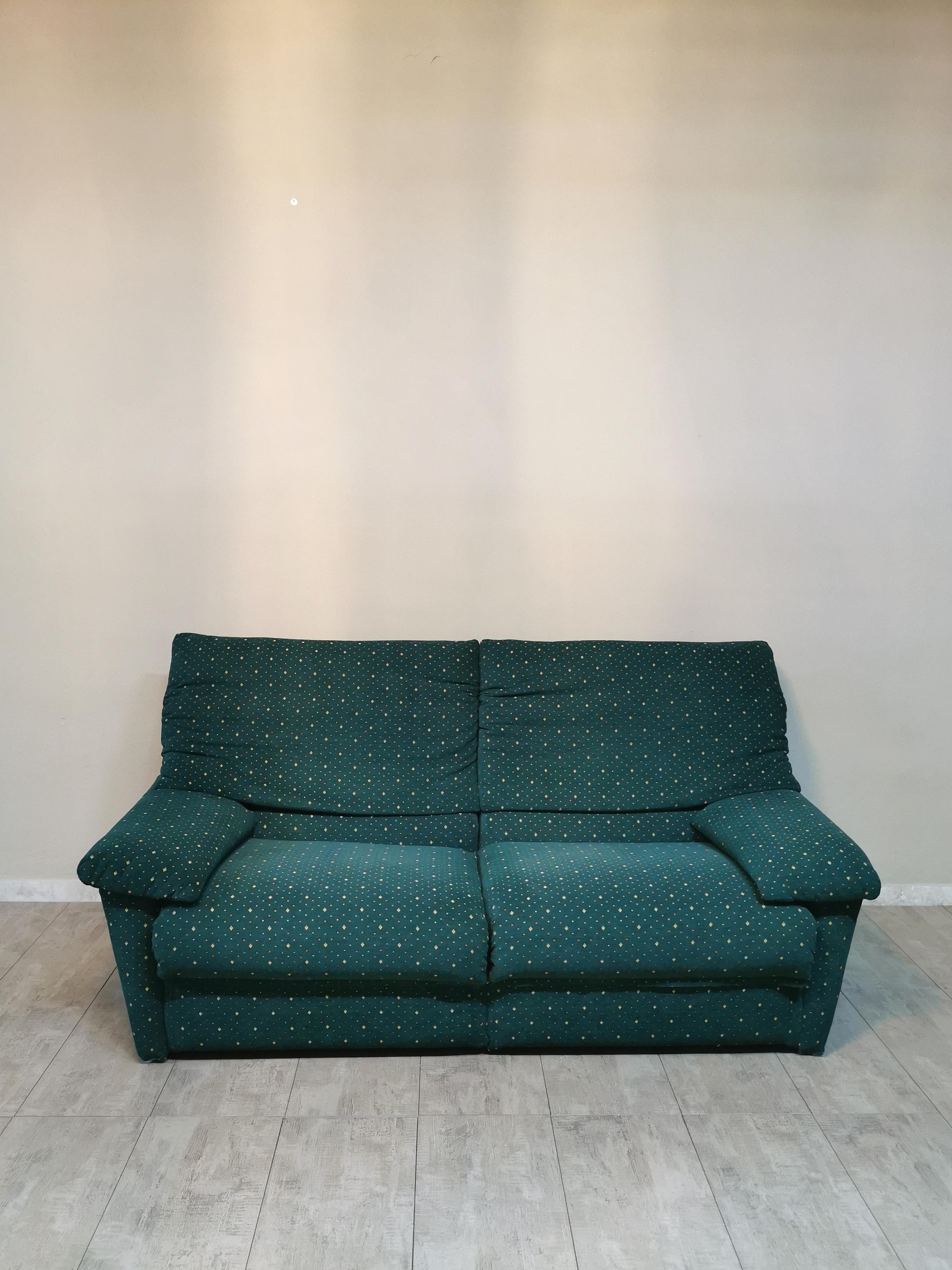 Post-Modern  Sofa Green Velvet 3 Seat by Pol 74 Postmodern Italian Design 1990s