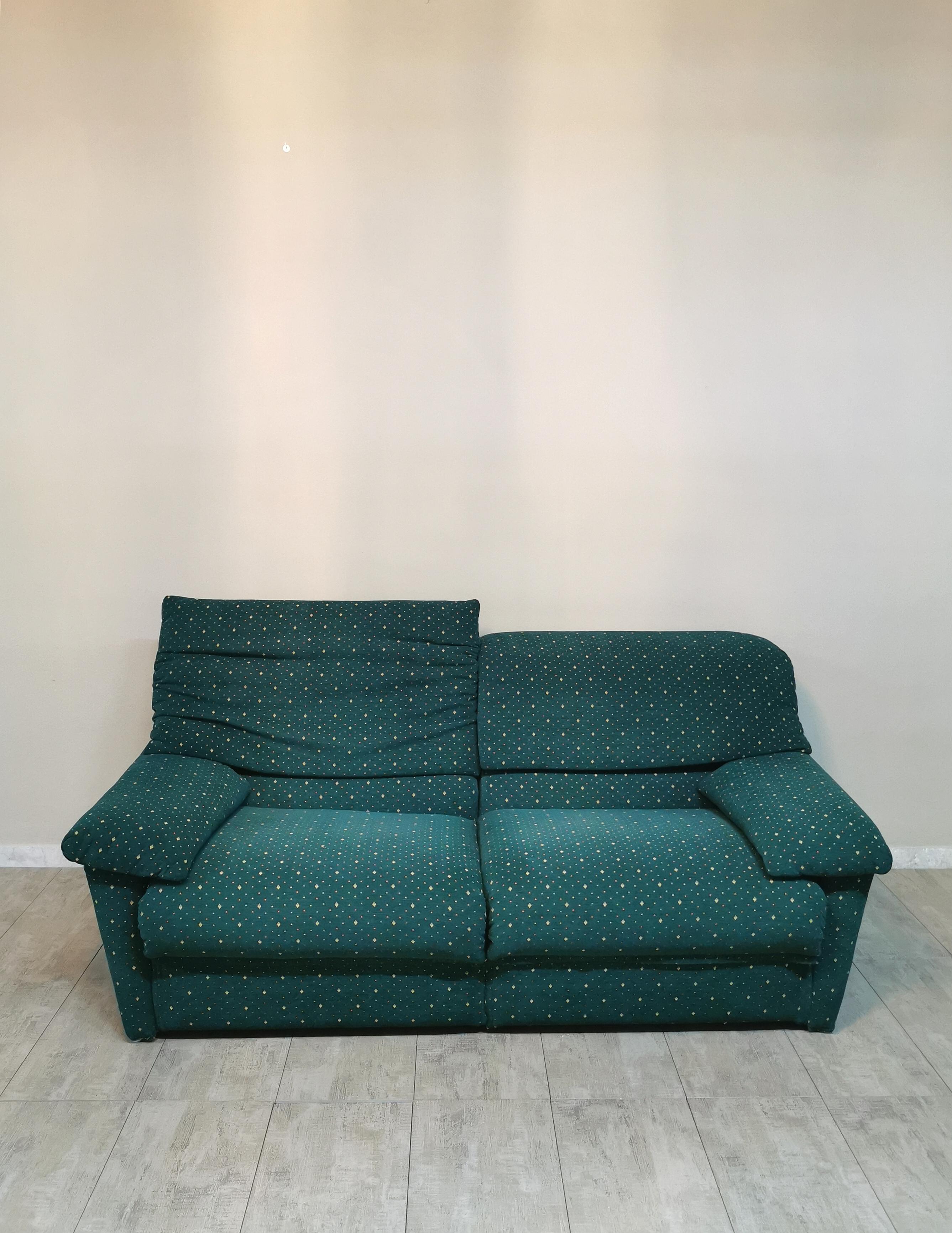  Sofa Green Velvet 3 Seat by Pol 74 Postmodern Italian Design 1990s In Good Condition In Palermo, IT