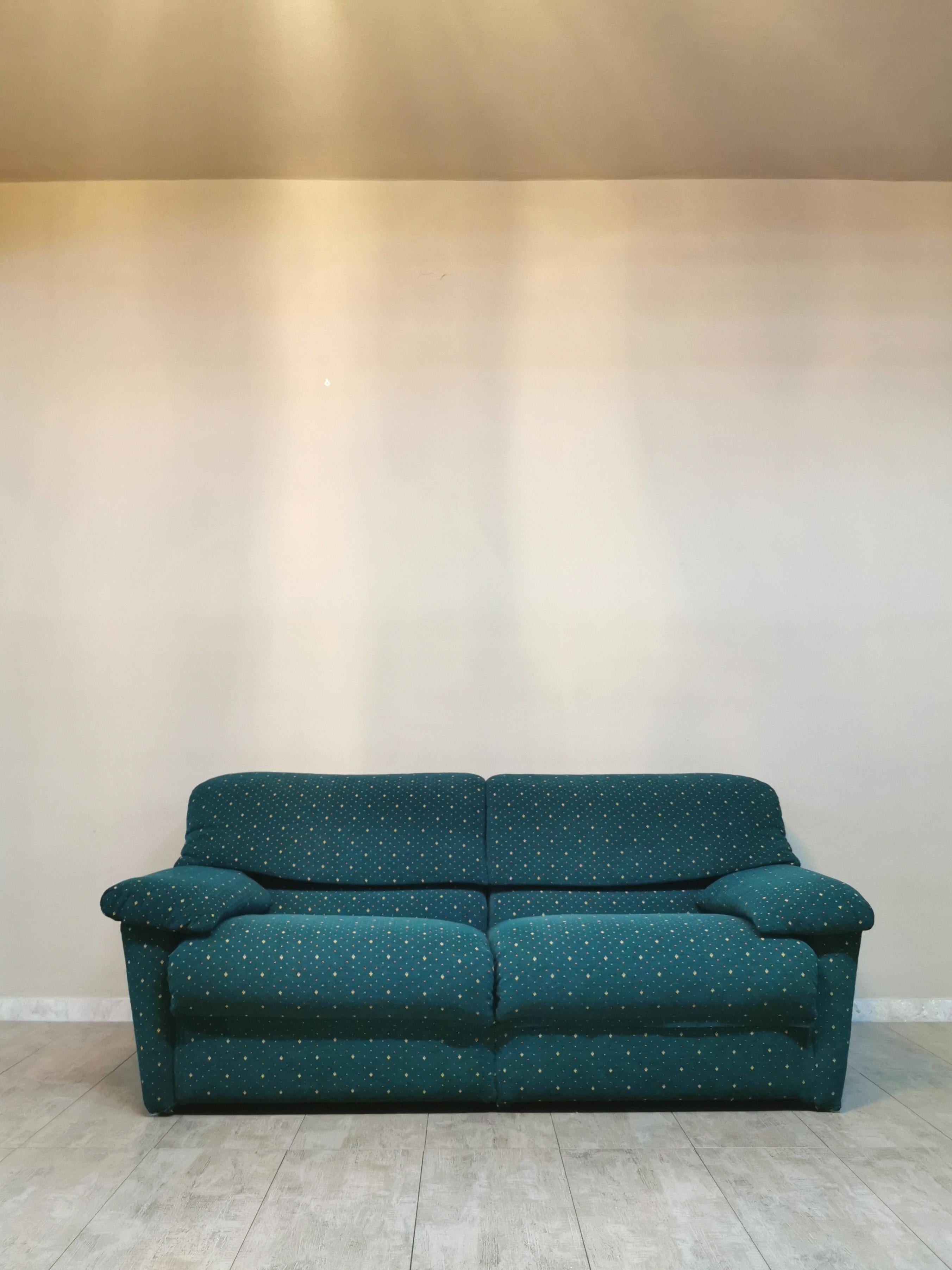 Late 20th Century  Sofa Green Velvet 3 Seat by Pol 74 Postmodern Italian Design 1990s