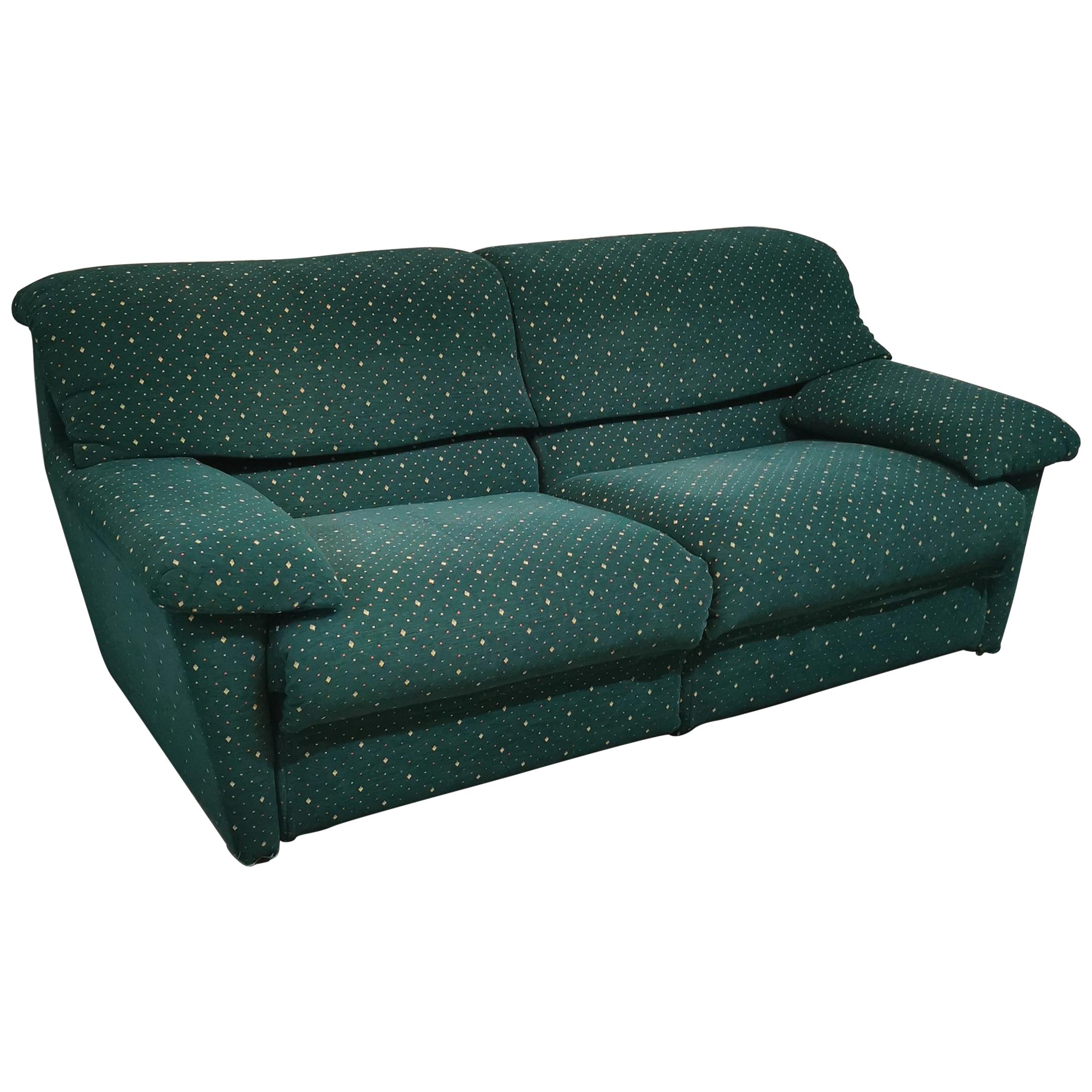  Sofa Green Velvet 3 Seat by Pol 74 Postmodern Italian Design 1990s