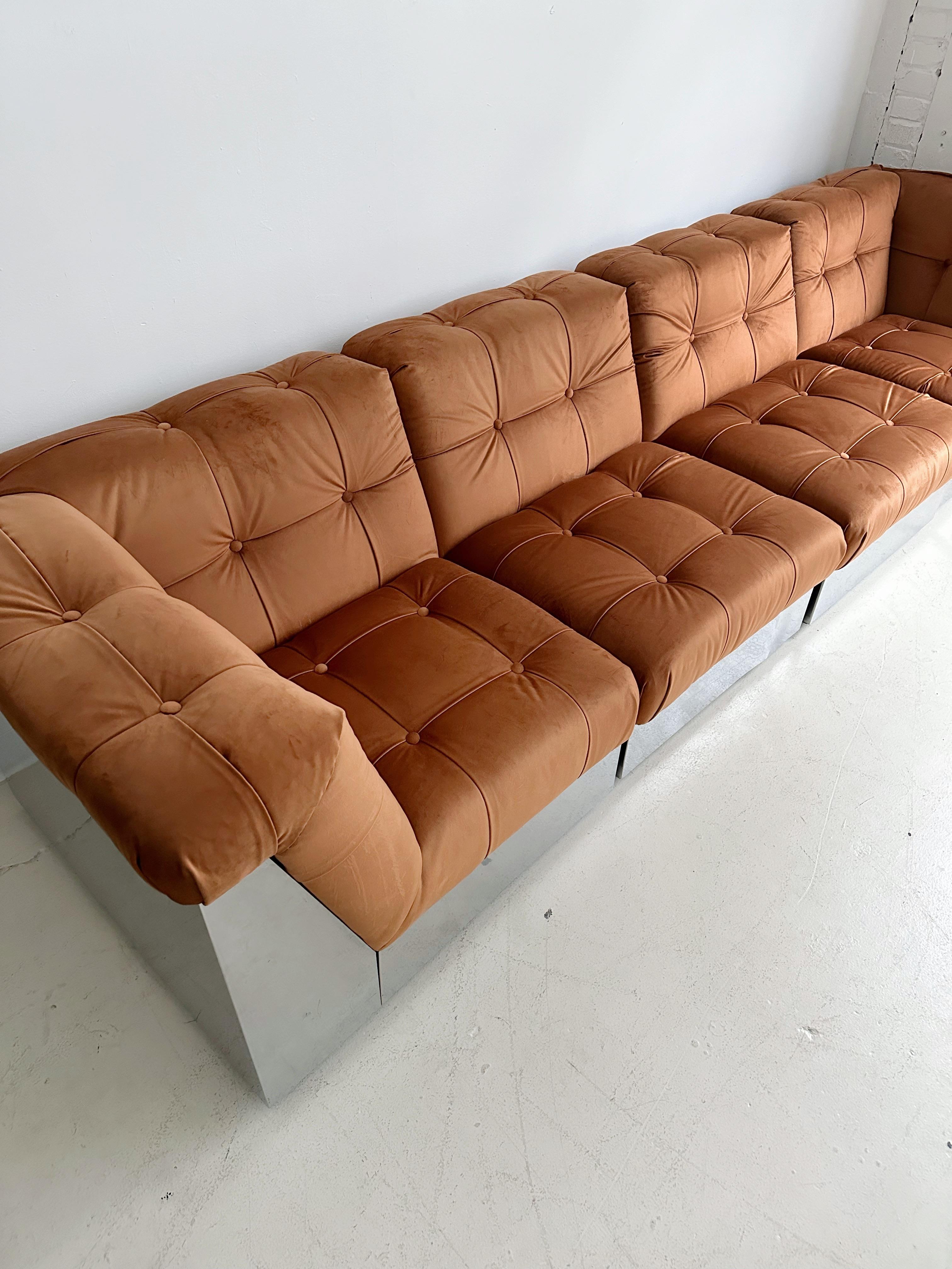 Late 20th Century Velvet & Steel Base 4 Piece Modular Sofa att. to Canasta by Giorgio Montani For Sale