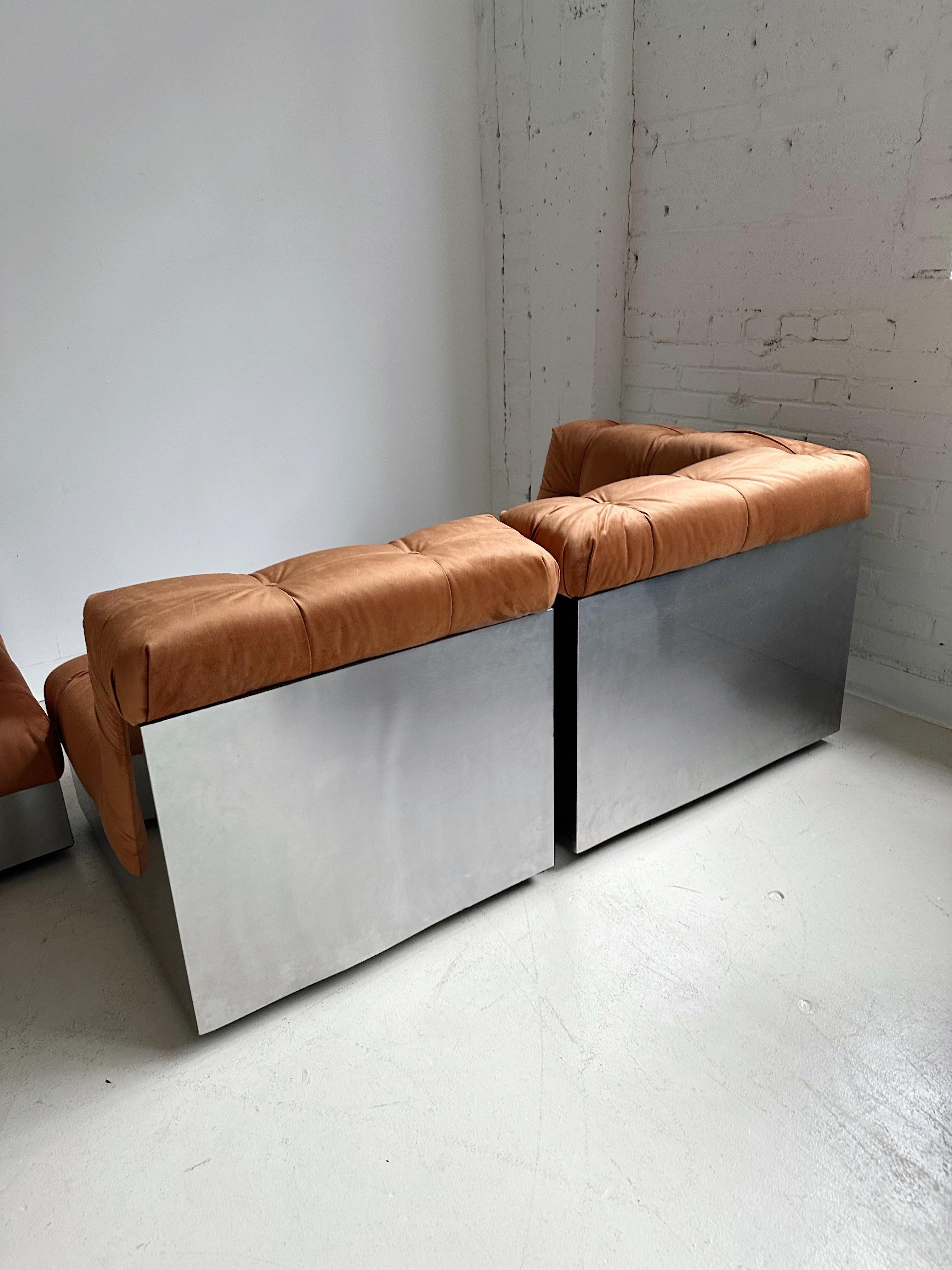 Velvet & Steel Base 4 Piece Modular Sofa att. to Canasta by Giorgio Montani For Sale 4