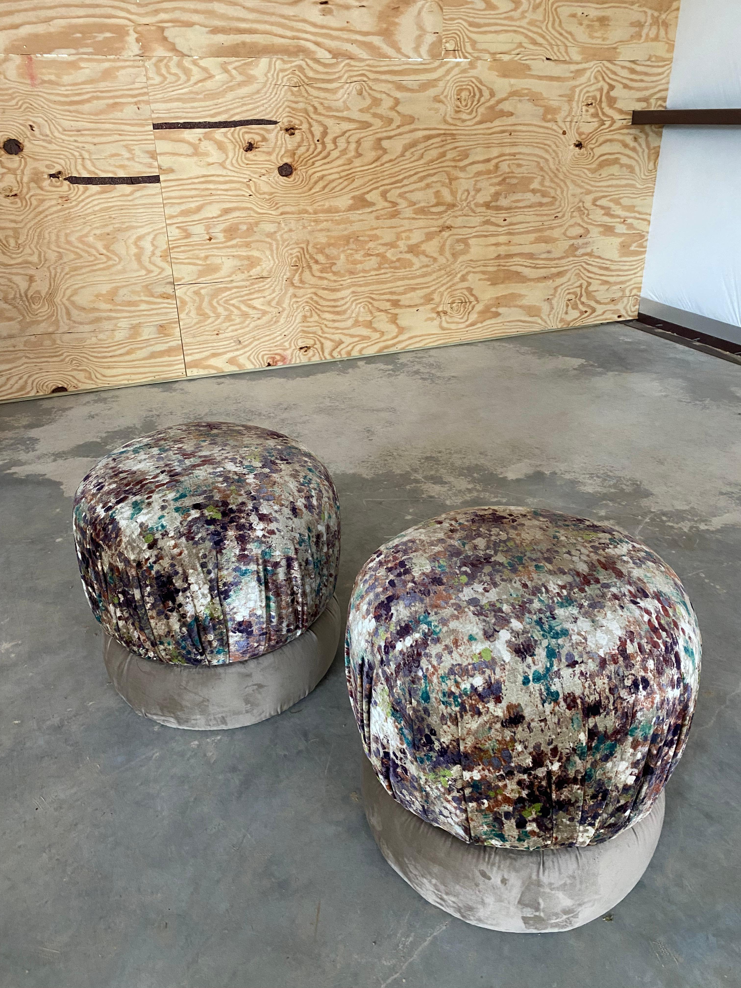 Velvet Swivel Poufs, A Pair For Sale 4