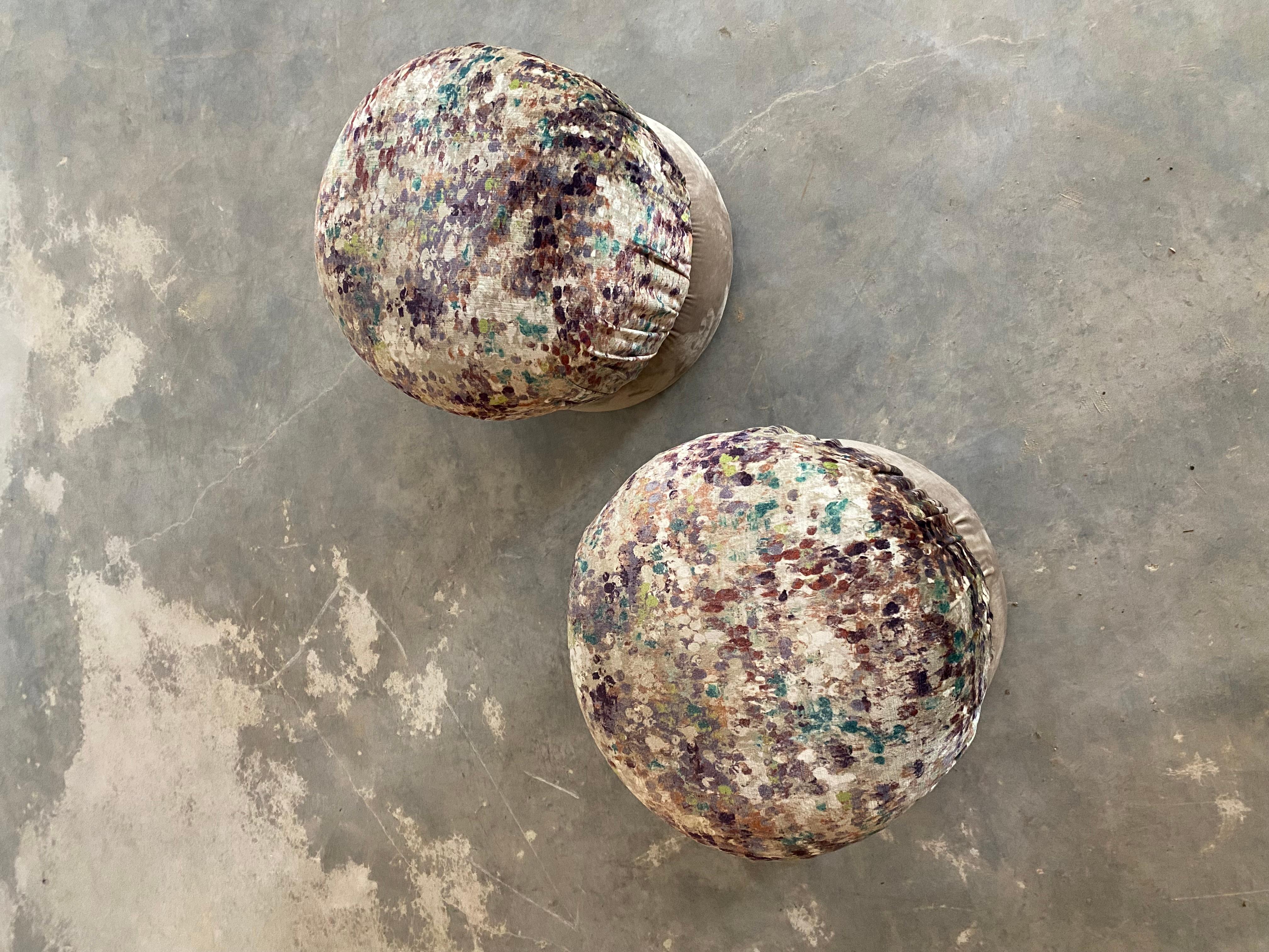 Velvet Swivel Poufs, A Pair For Sale 5