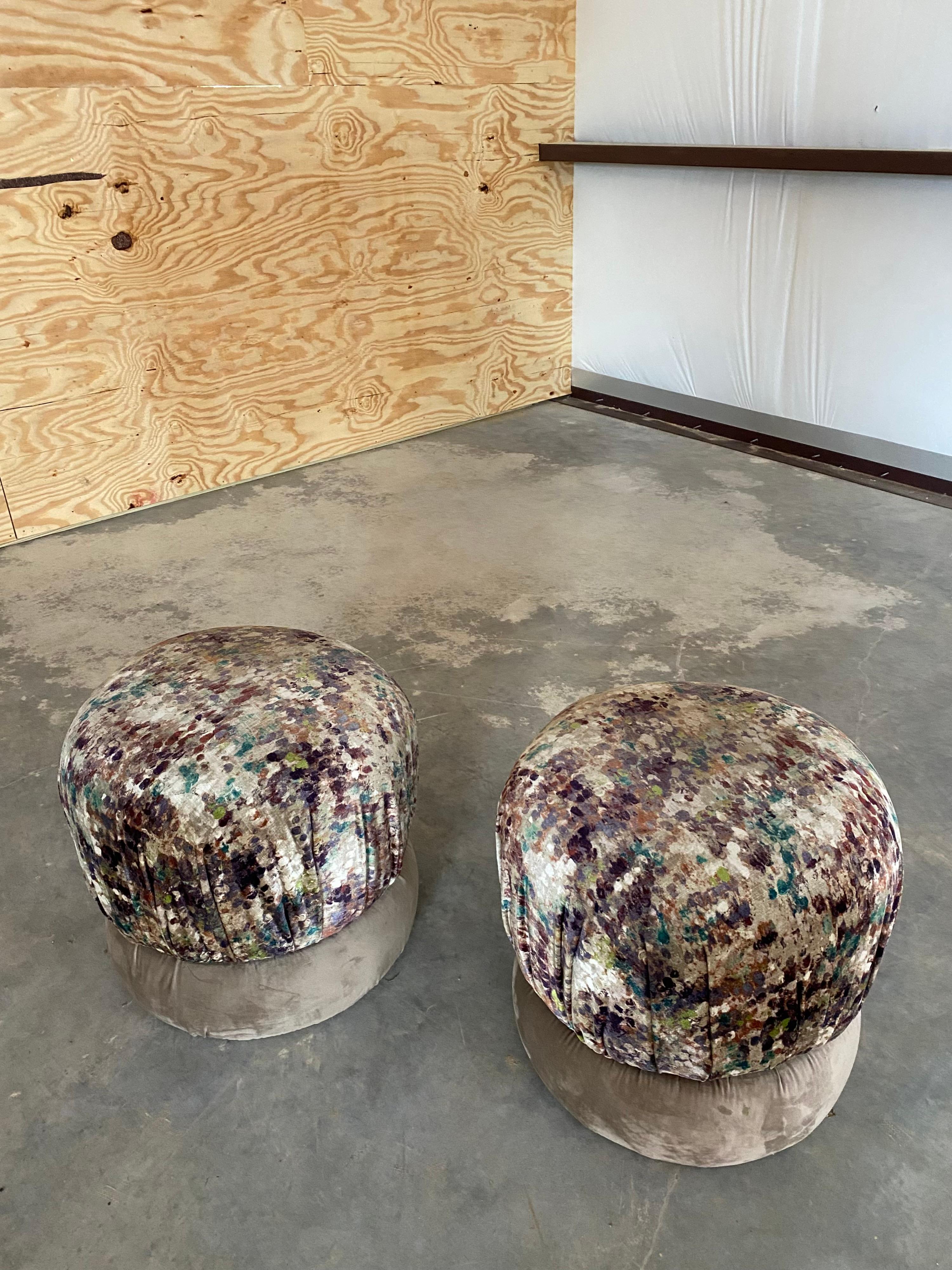 Velvet Swivel Poufs, A Pair For Sale 6