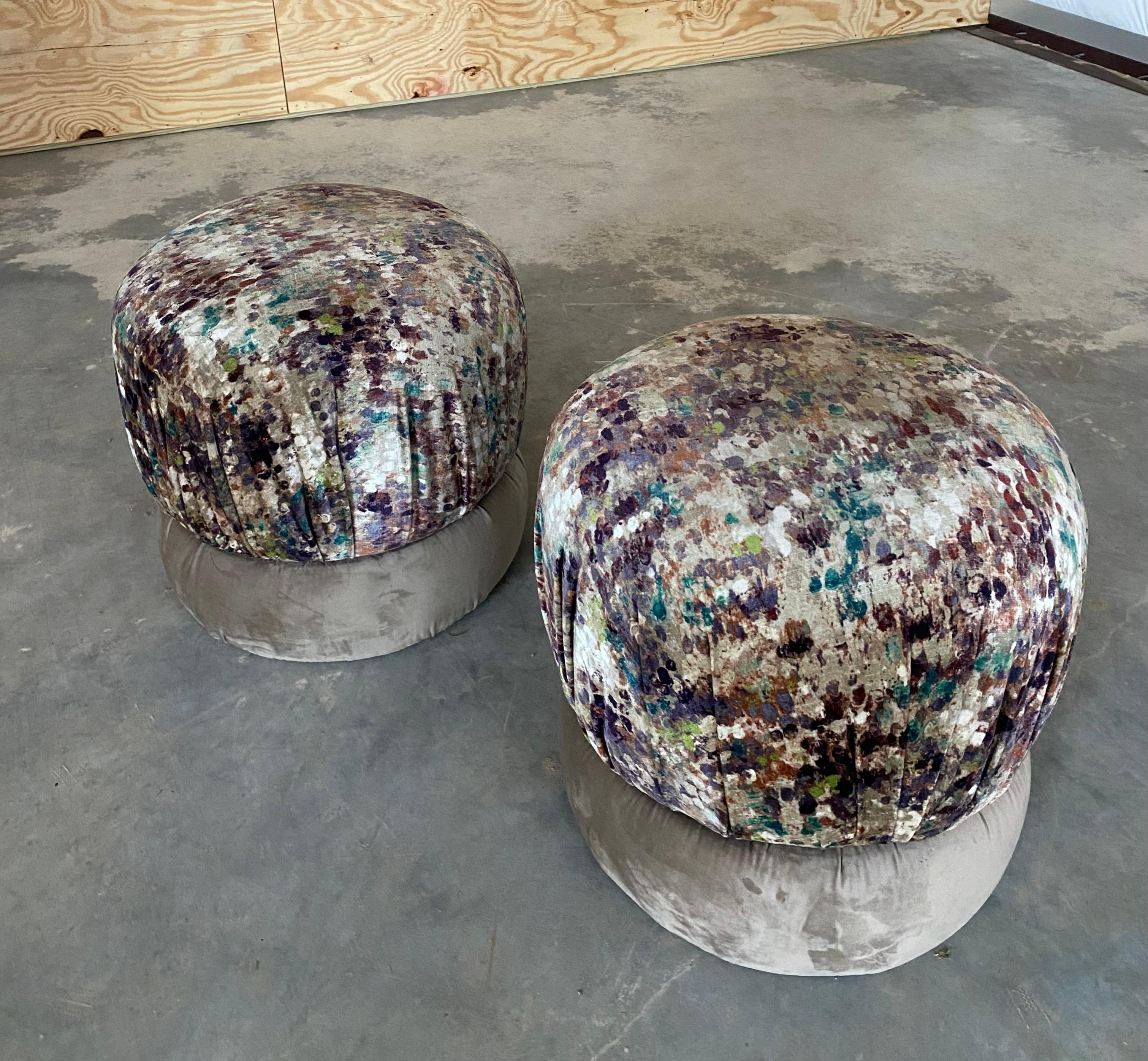 Velvet Swivel Poufs, A Pair For Sale 7
