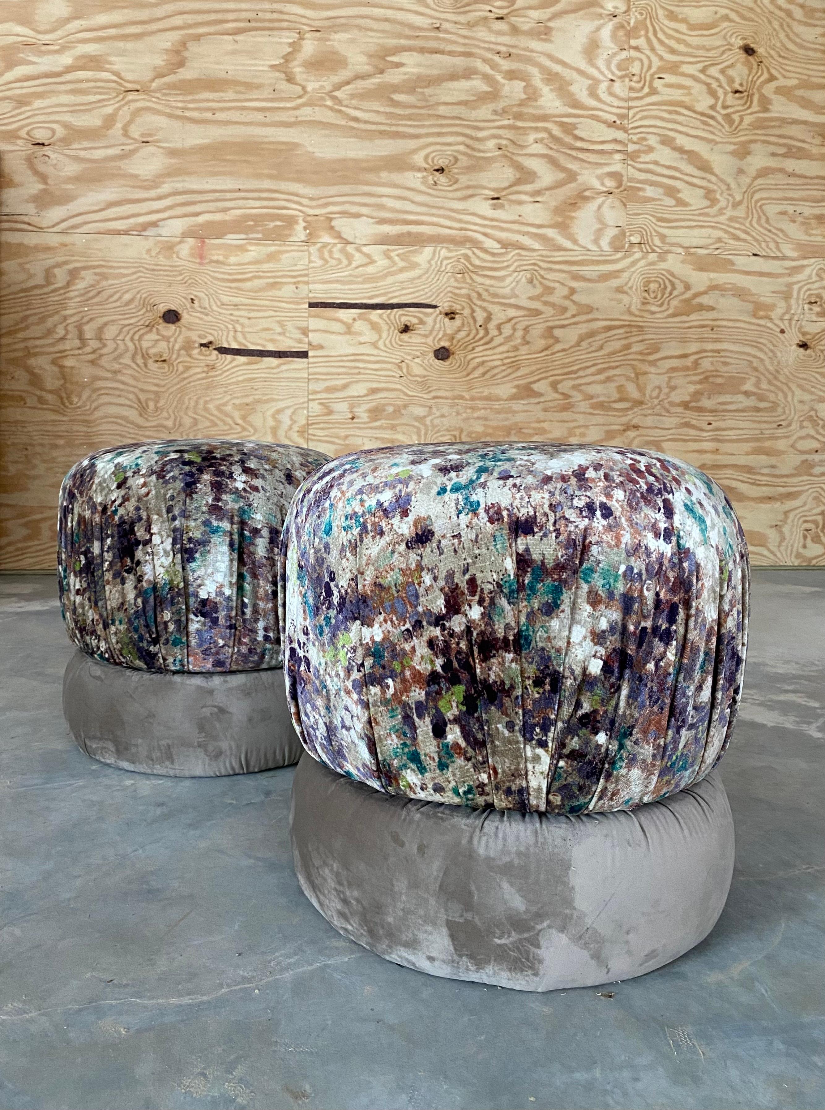 Velvet Swivel Poufs, A Pair For Sale 8