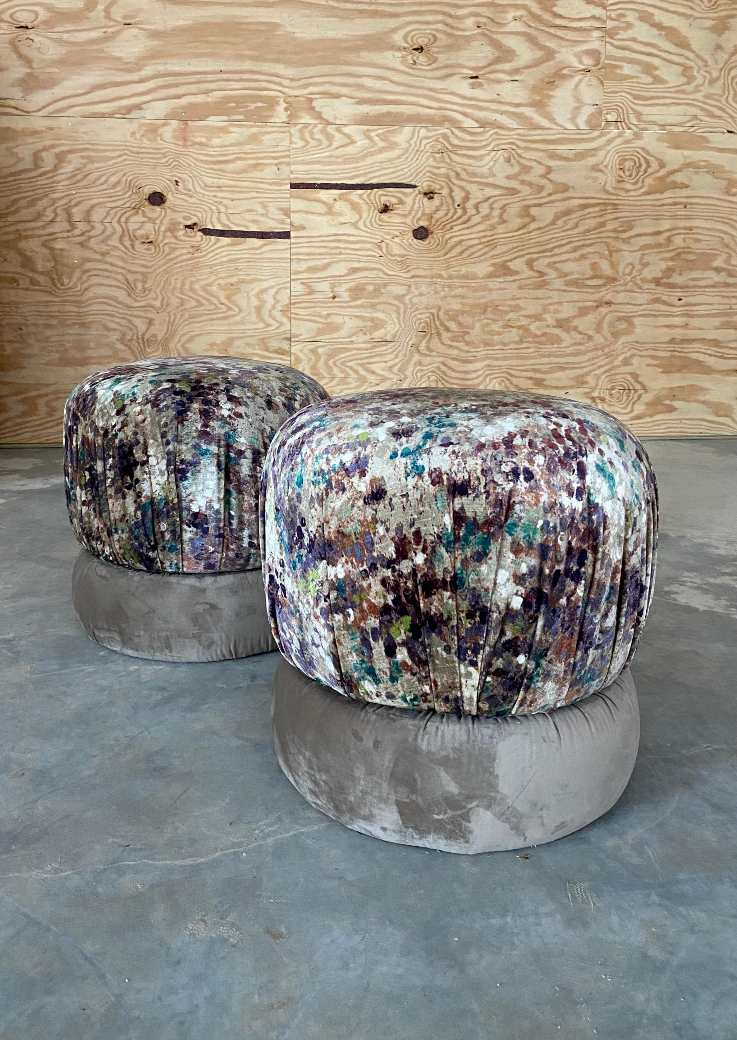 Velvet Swivel Poufs, A Pair For Sale 9
