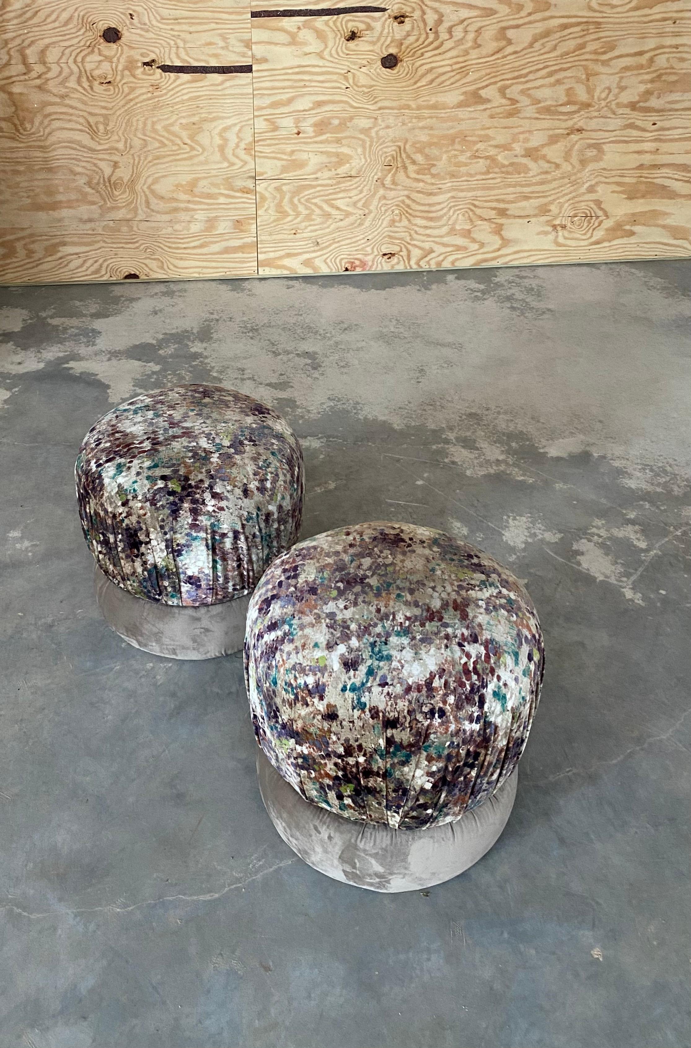 Velvet Swivel Poufs, A Pair For Sale 10