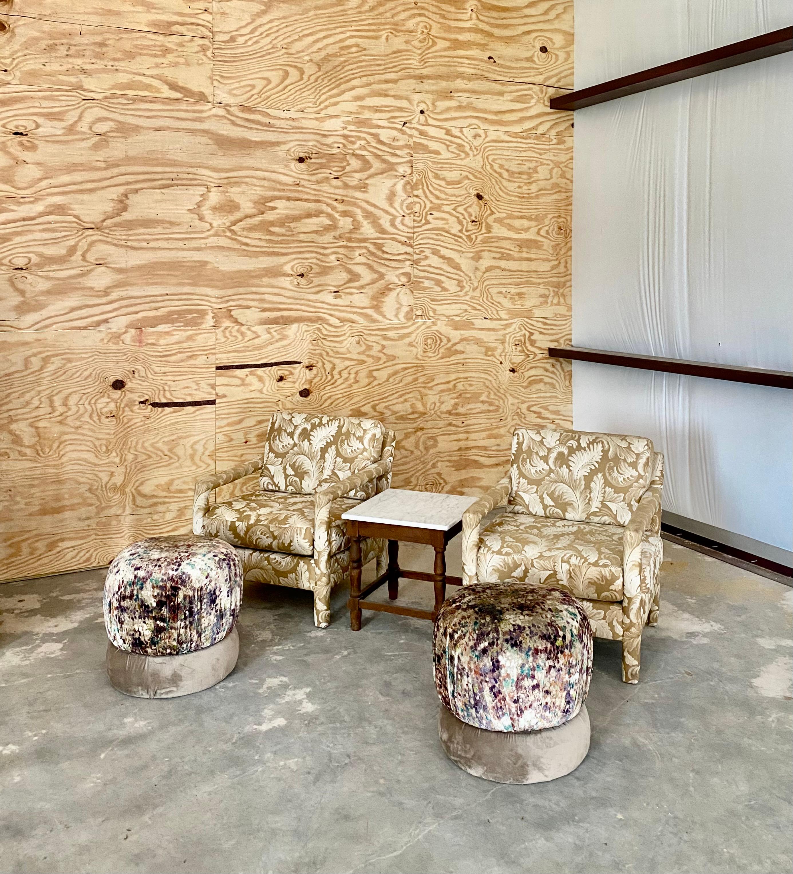 Mid-Century Modern Velvet Swivel Poufs, A Pair For Sale