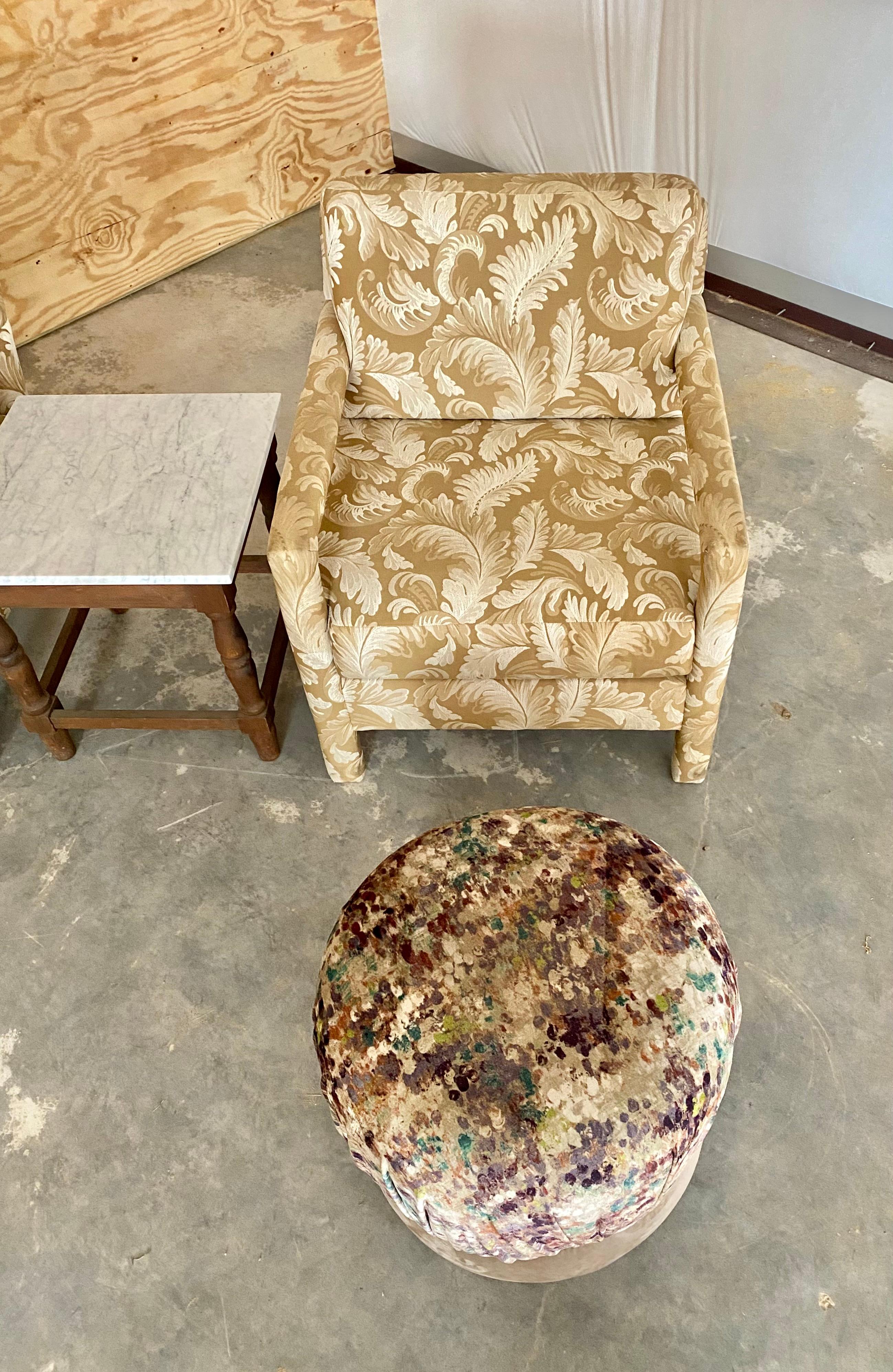 20th Century Velvet Swivel Poufs, A Pair For Sale