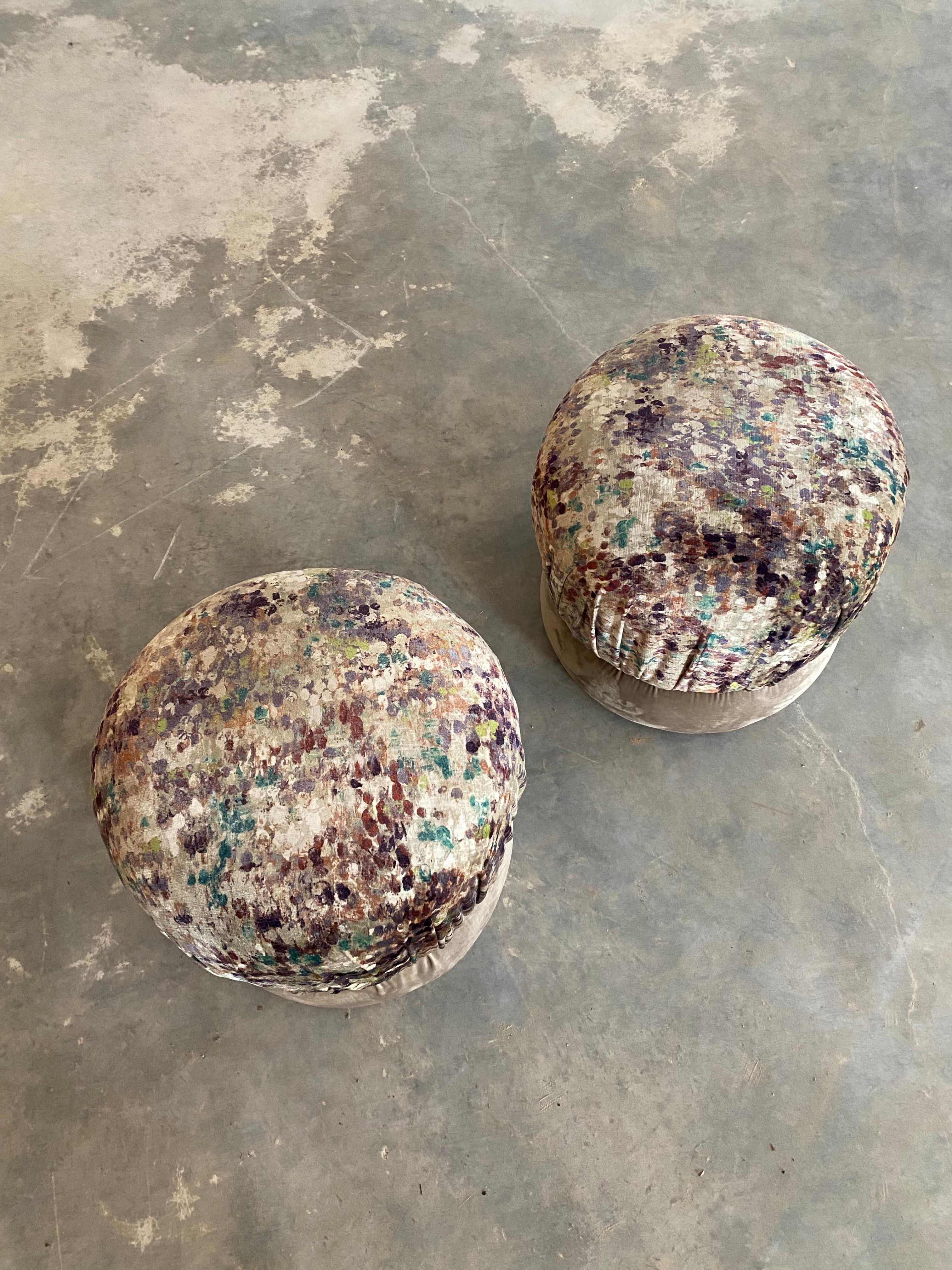 Velvet Swivel Poufs, A Pair For Sale 1