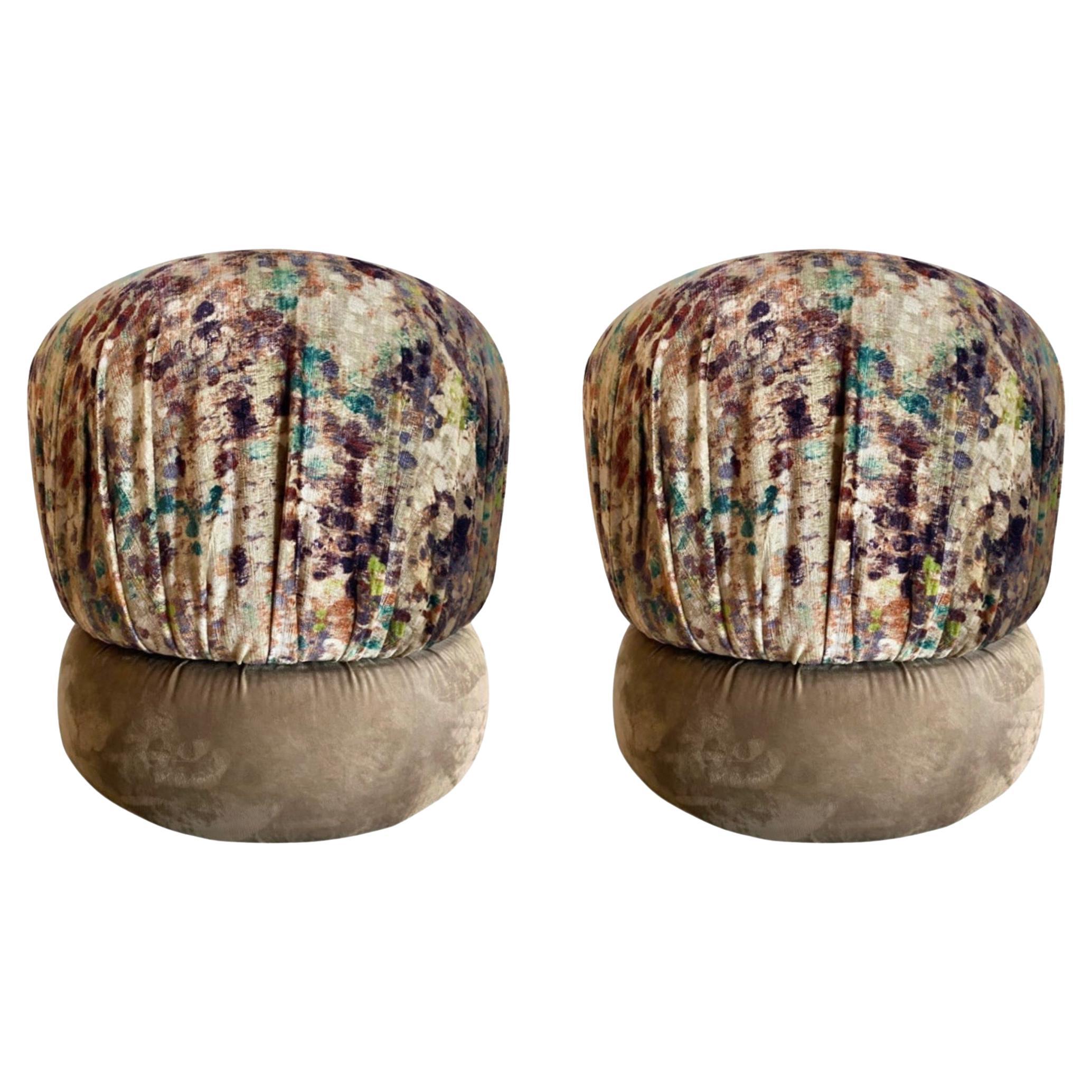 Velvet Swivel Poufs, A Pair
