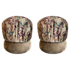 Velvet Swivel Poufs, A Pair