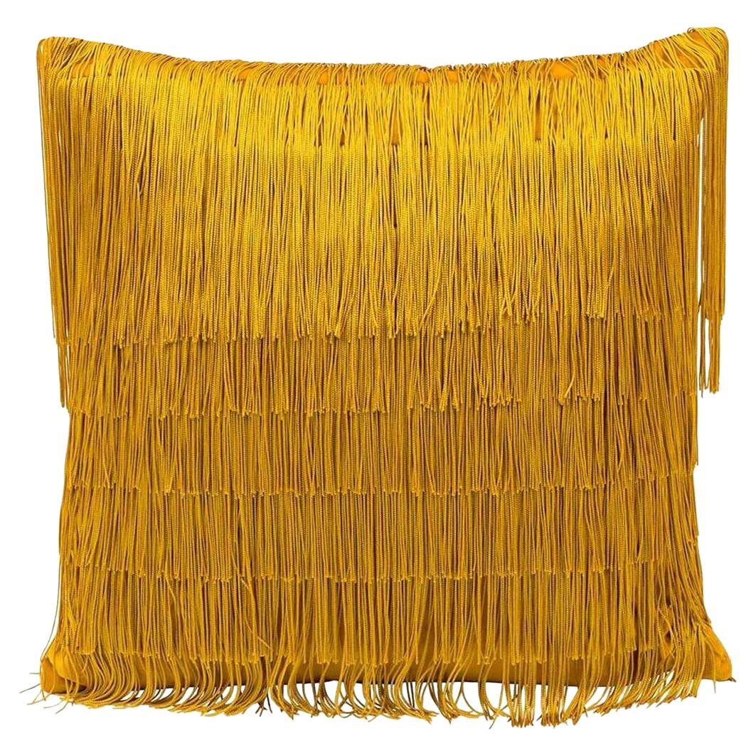 Tassel Ochre Velvet Cushion For Sale