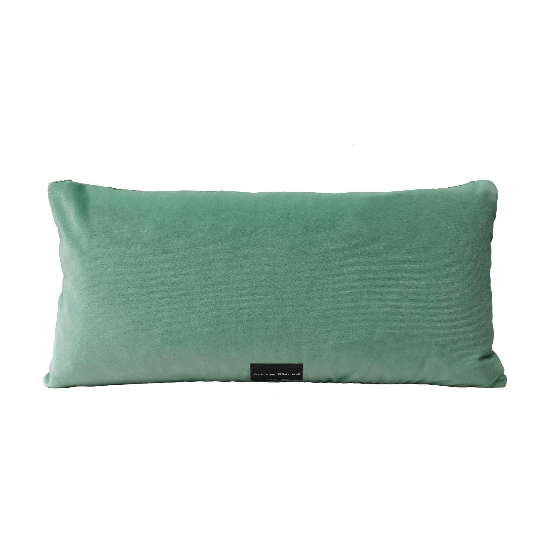 Contemporary Tassel Jade Velvet Cushion Rectangle For Sale