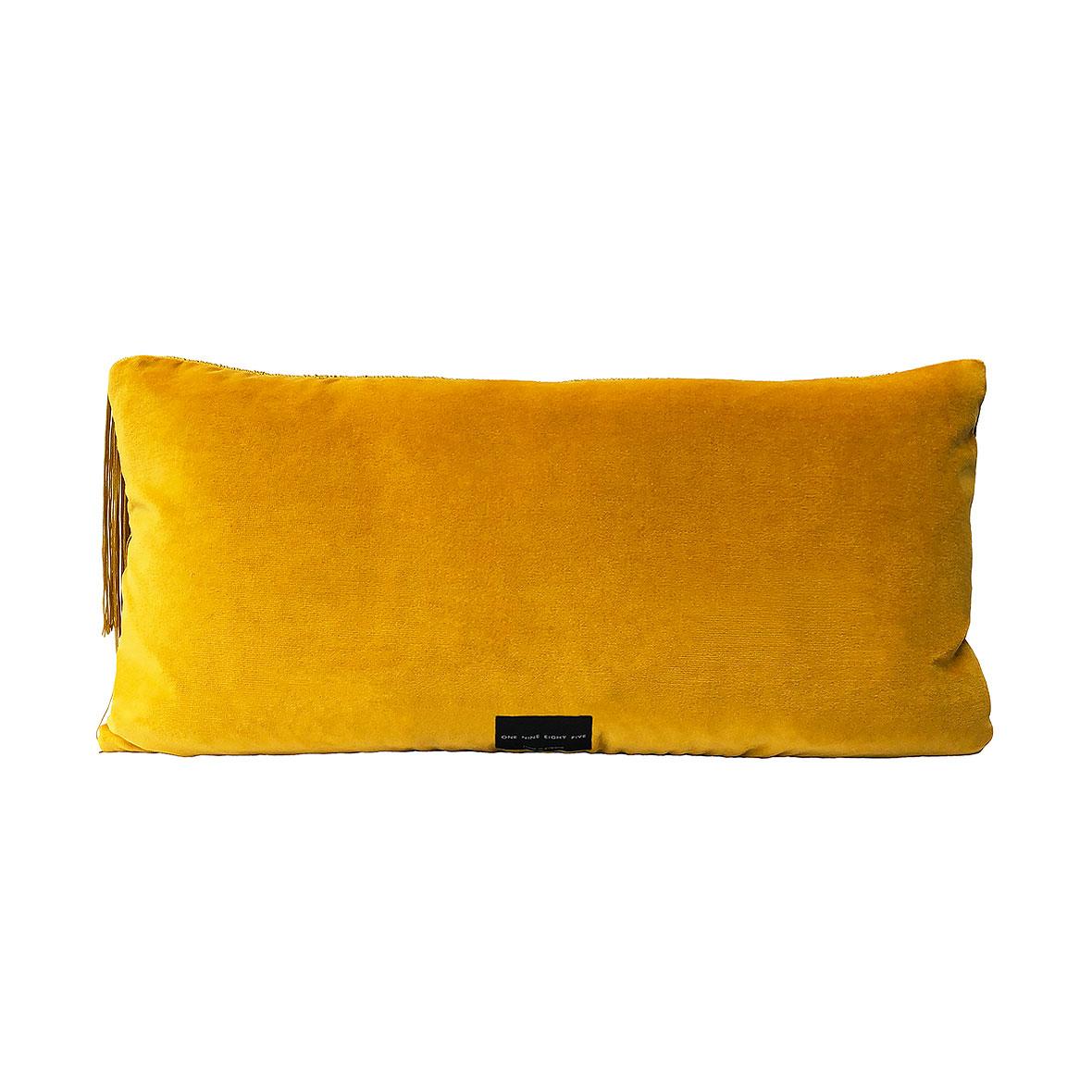 British Tassel Ochre Velvet Cushion Rectangle For Sale