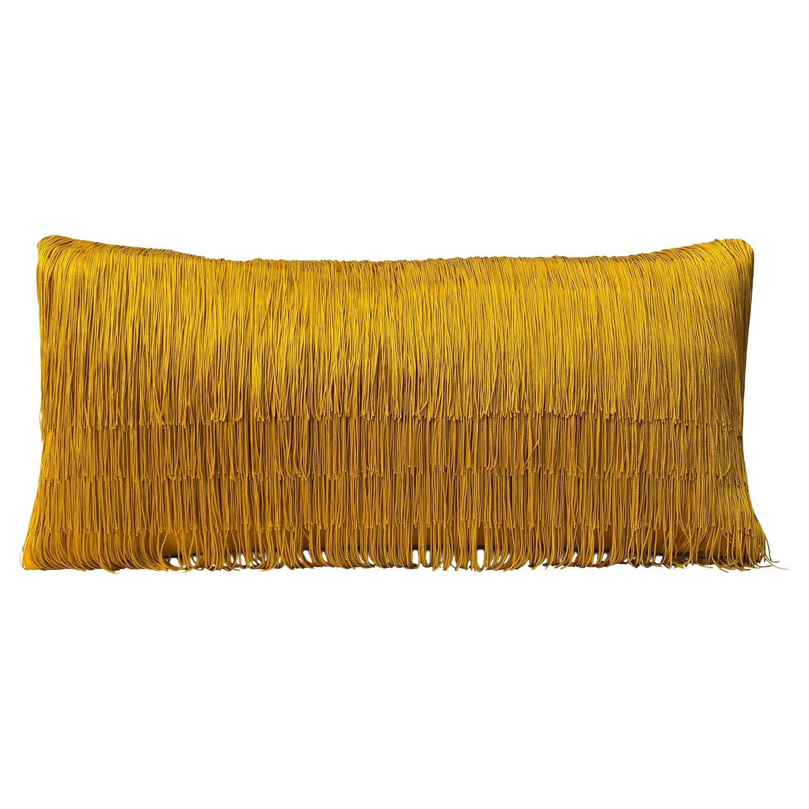 Tassel Ochre Velvet Cushion Rectangle For Sale