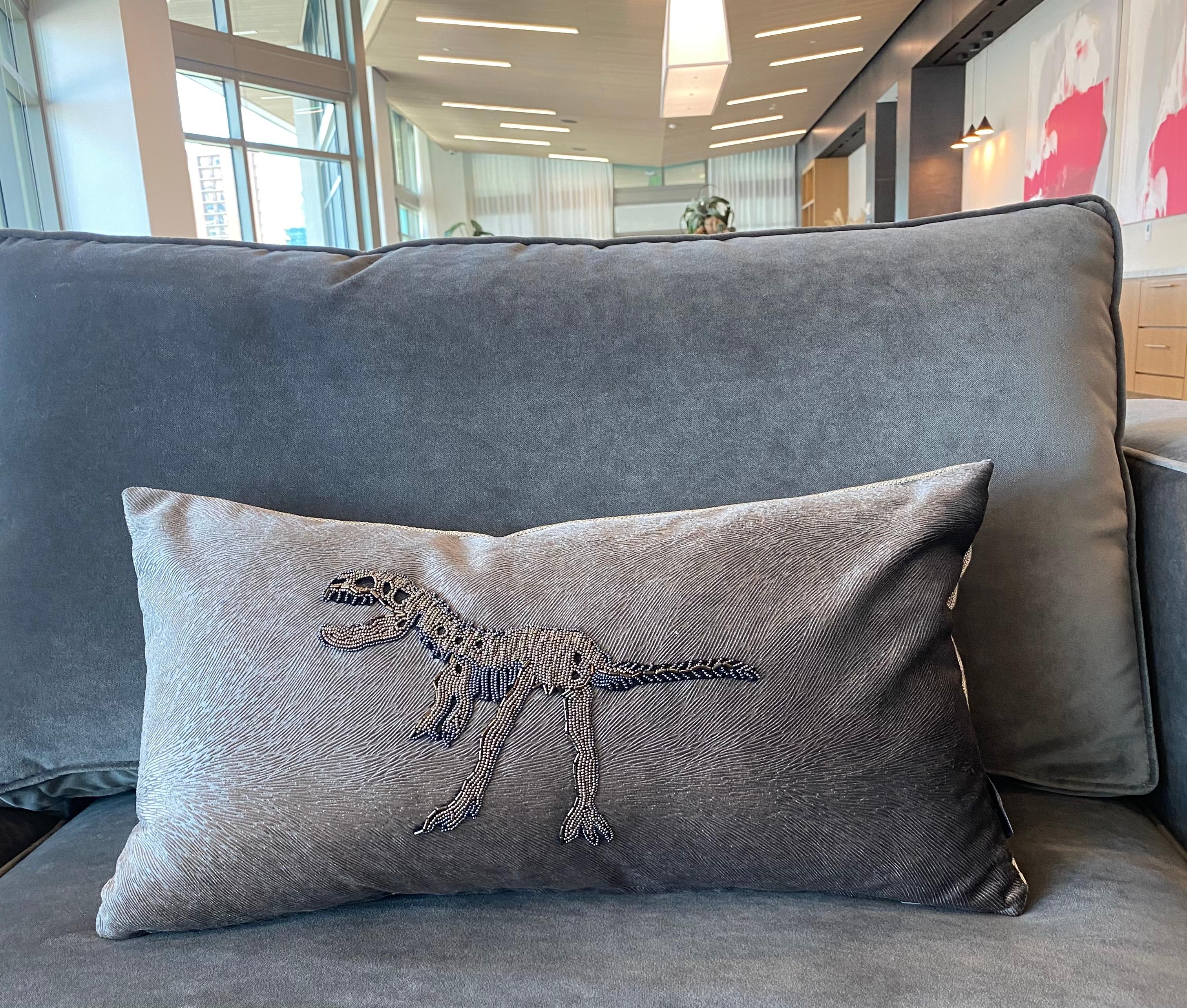 American Velvet throw pillow & hand made embroidery - REX- by Mar de Doce For Sale