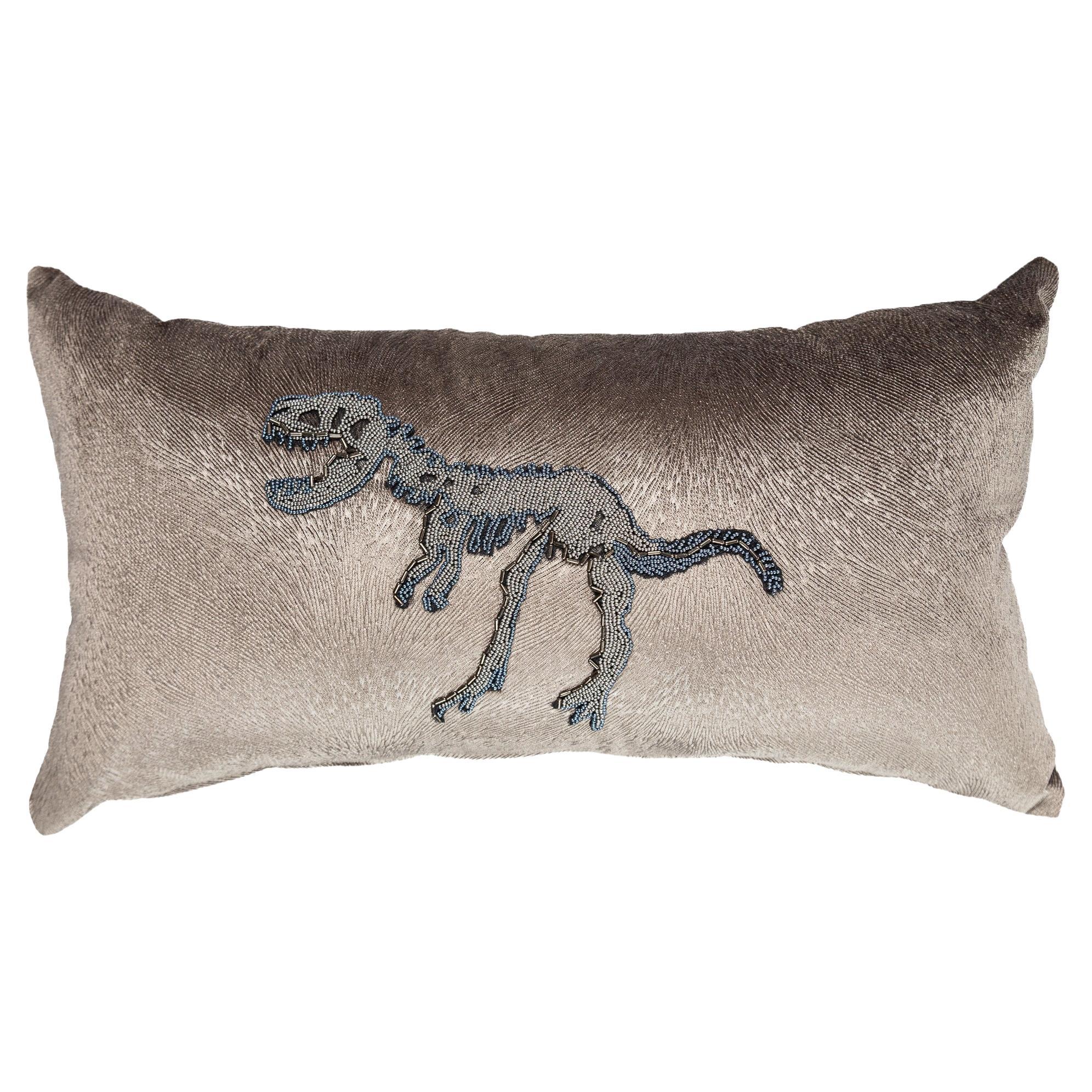 Velvet throw pillow & hand made embroidery - REX- by Mar de Doce For Sale