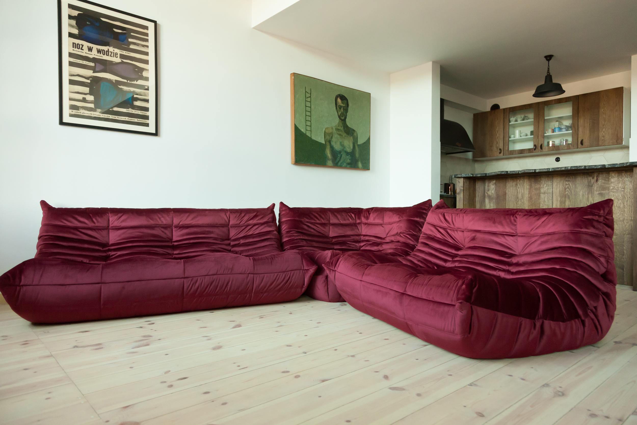 Mid-Century Modern Velvet Togo Living Room Set by Michel Ducaroy for Ligne Roset For Sale