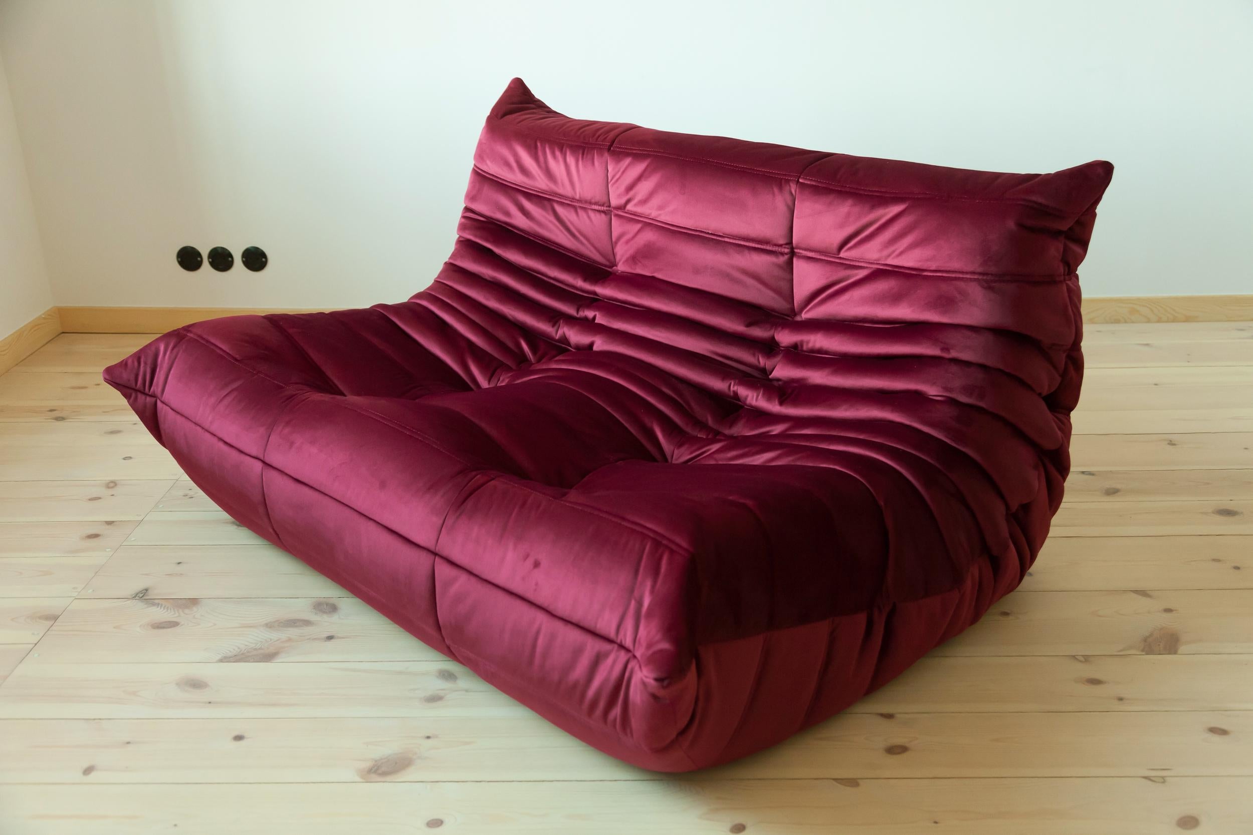 French Velvet Togo Living Room Set by Michel Ducaroy for Ligne Roset For Sale