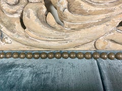 Velvet Tufted Headboard with Antique Architectural Carved Top