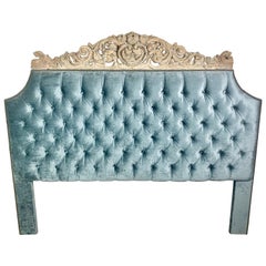 Velvet Tufted Headboard with Antique Architectural Carved Top