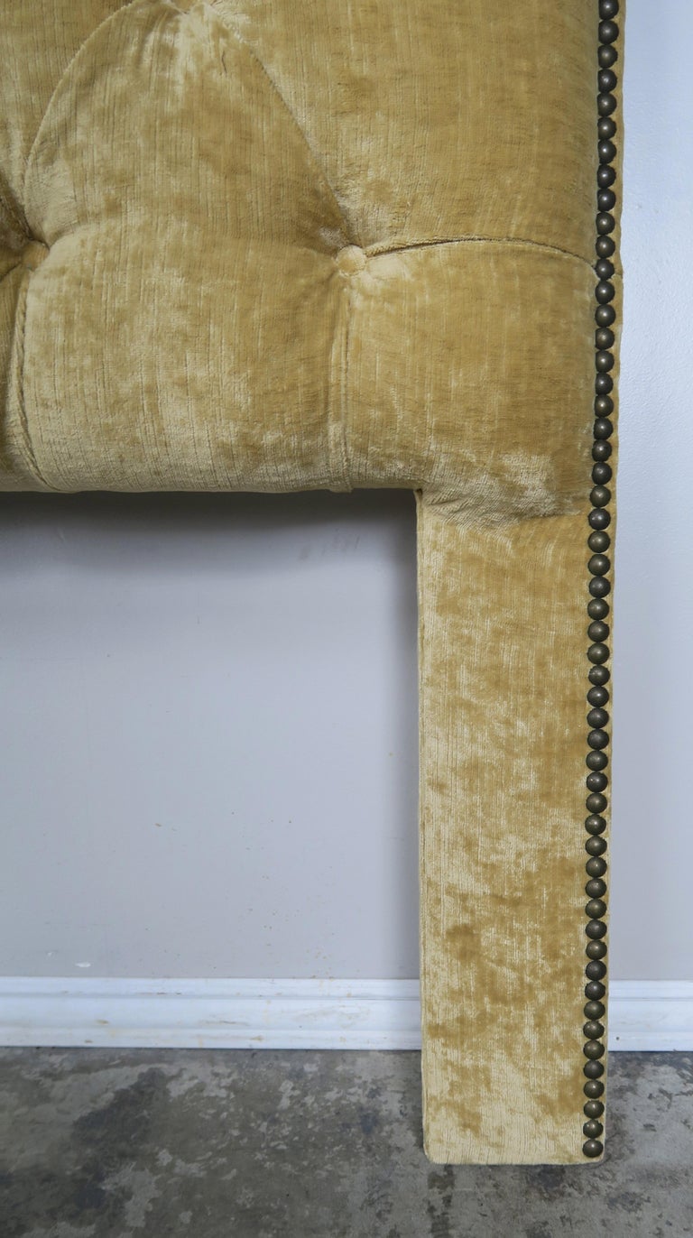 Velvet Tufted King Size Headboard with Antique Italian Painted Carving