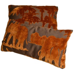 Velvet Unusual Pillows with Elephants, Two in Different Sizes