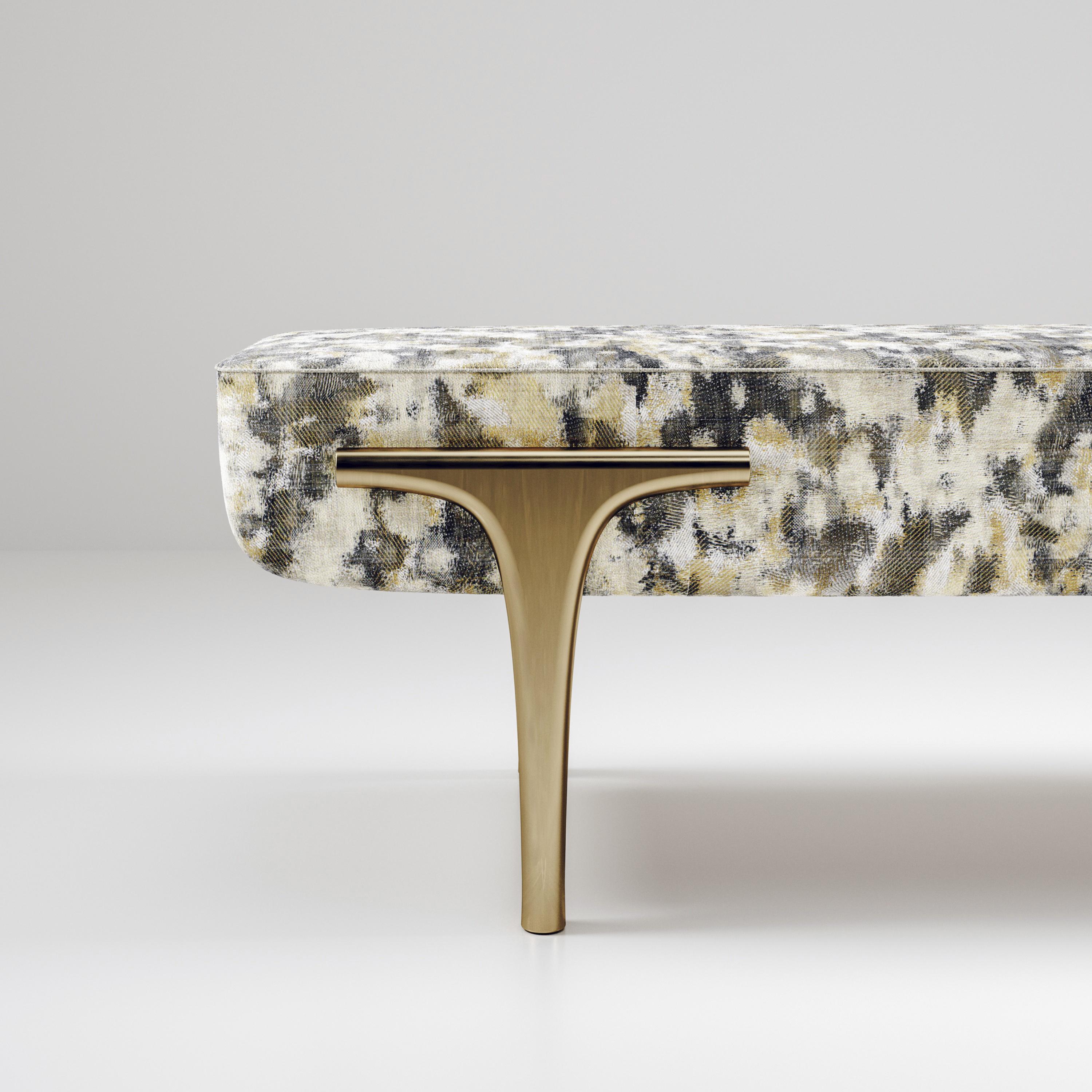 Velvet Upholstered Bench with Bronze-Patina Brass Details by R&Y Augousti For Sale 3