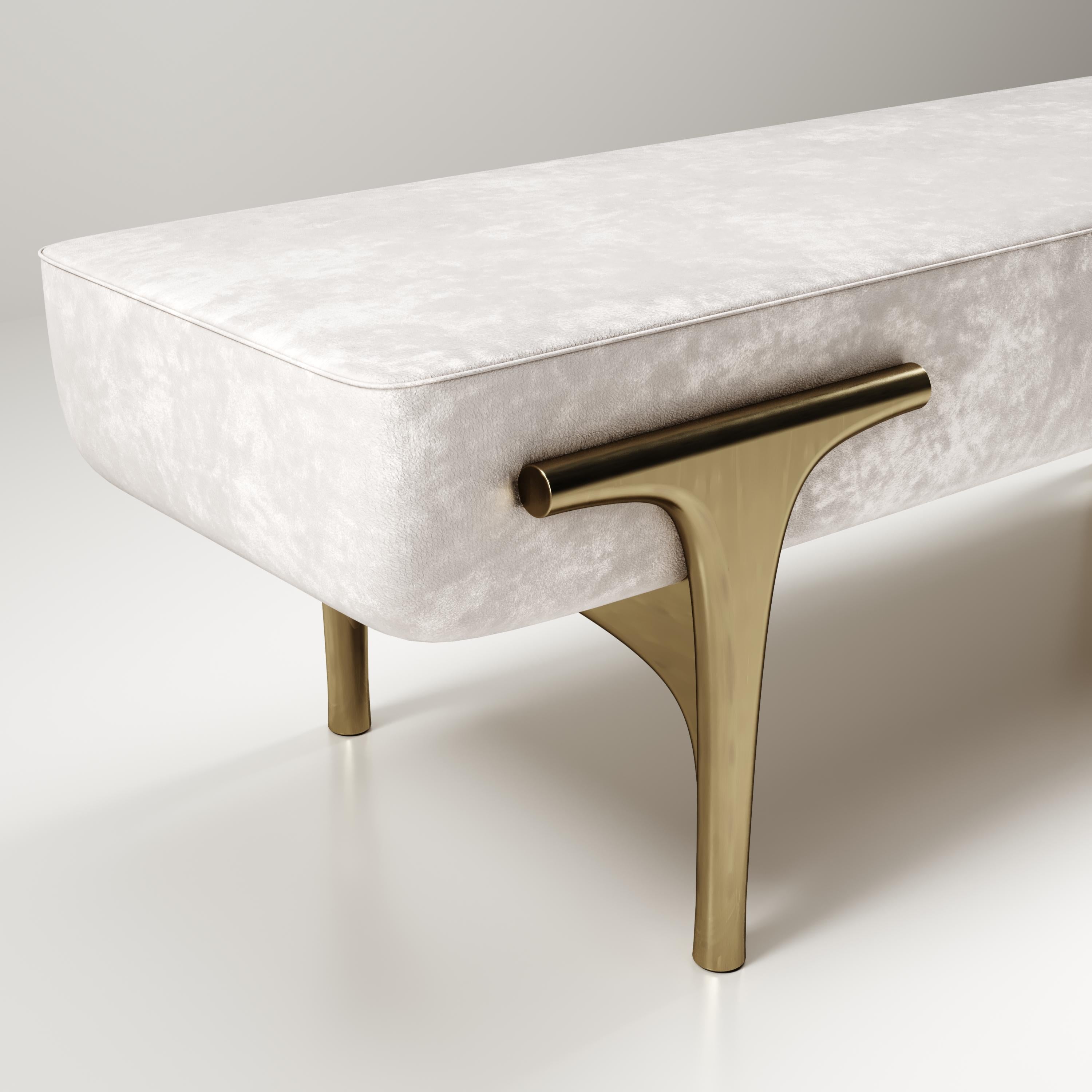 Philippine Velvet Upholstered Bench with Bronze-Patina Brass Details by R&Y Augousti For Sale
