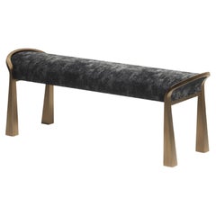 Velvet Upholstered Bench with Sculptural Brass Legs by R&Y Augousti