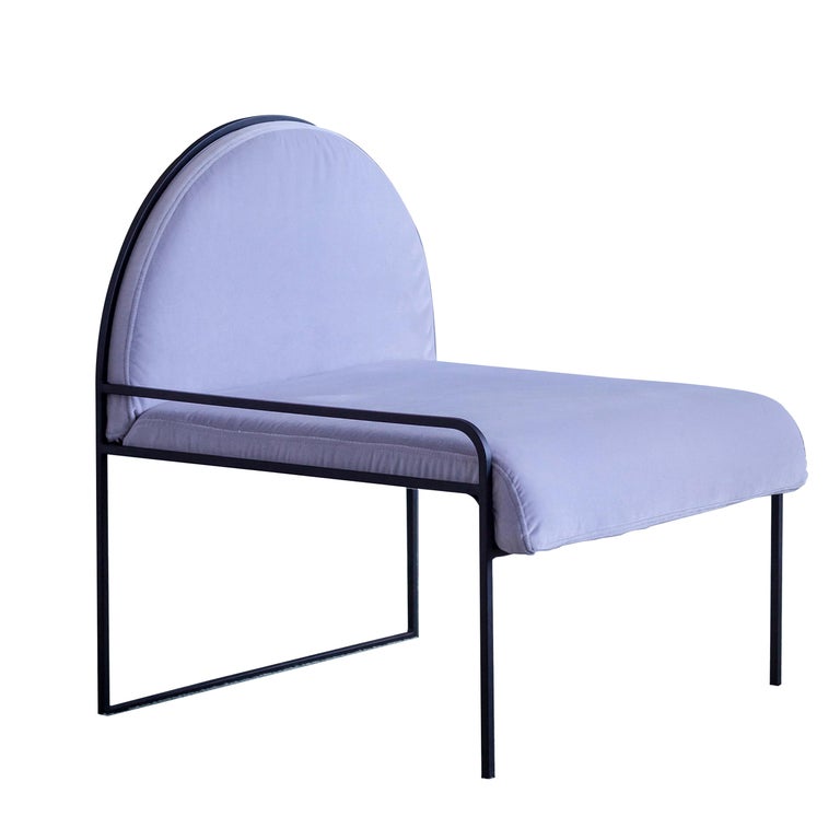 Velvet Upholstered Steel SW Chair in Violet Sky by soft-geometry 1