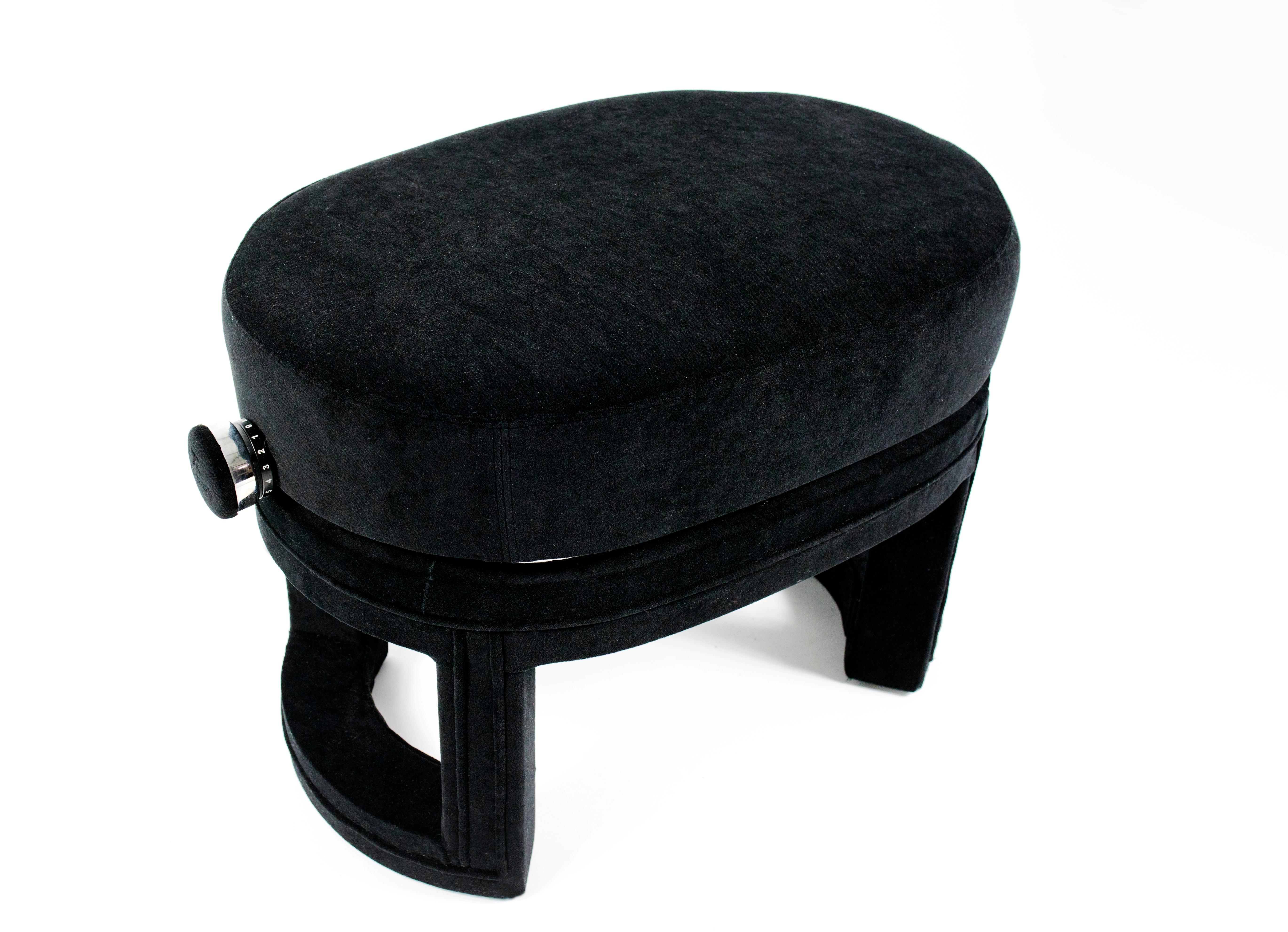 Spanish Velvet Upholstered Stool, Bespoked Piano Bench with Adjustable Height For Sale