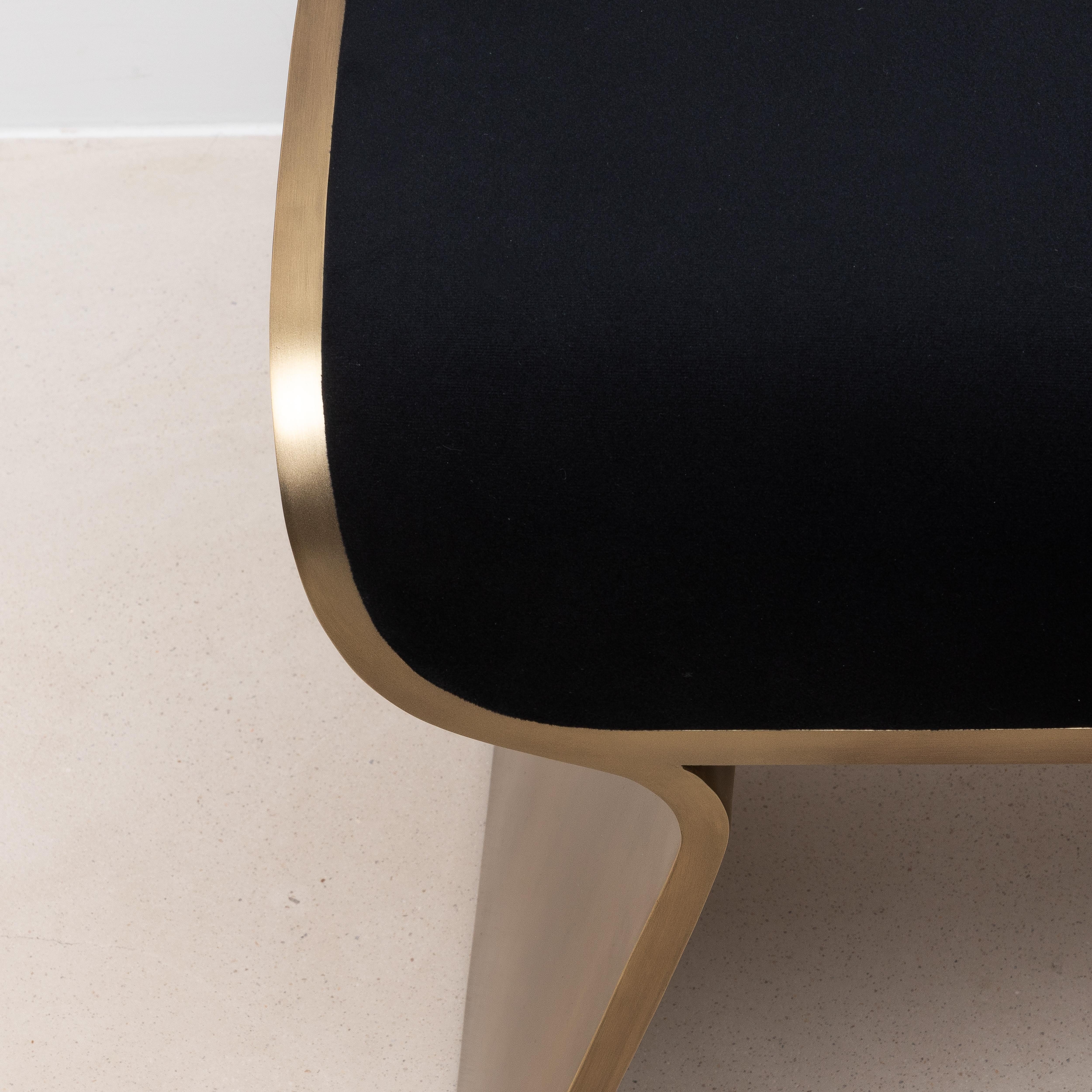 Philippine Velvet Upholstered Stool with Bronze Patina Brass Legs by Kifu Paris For Sale