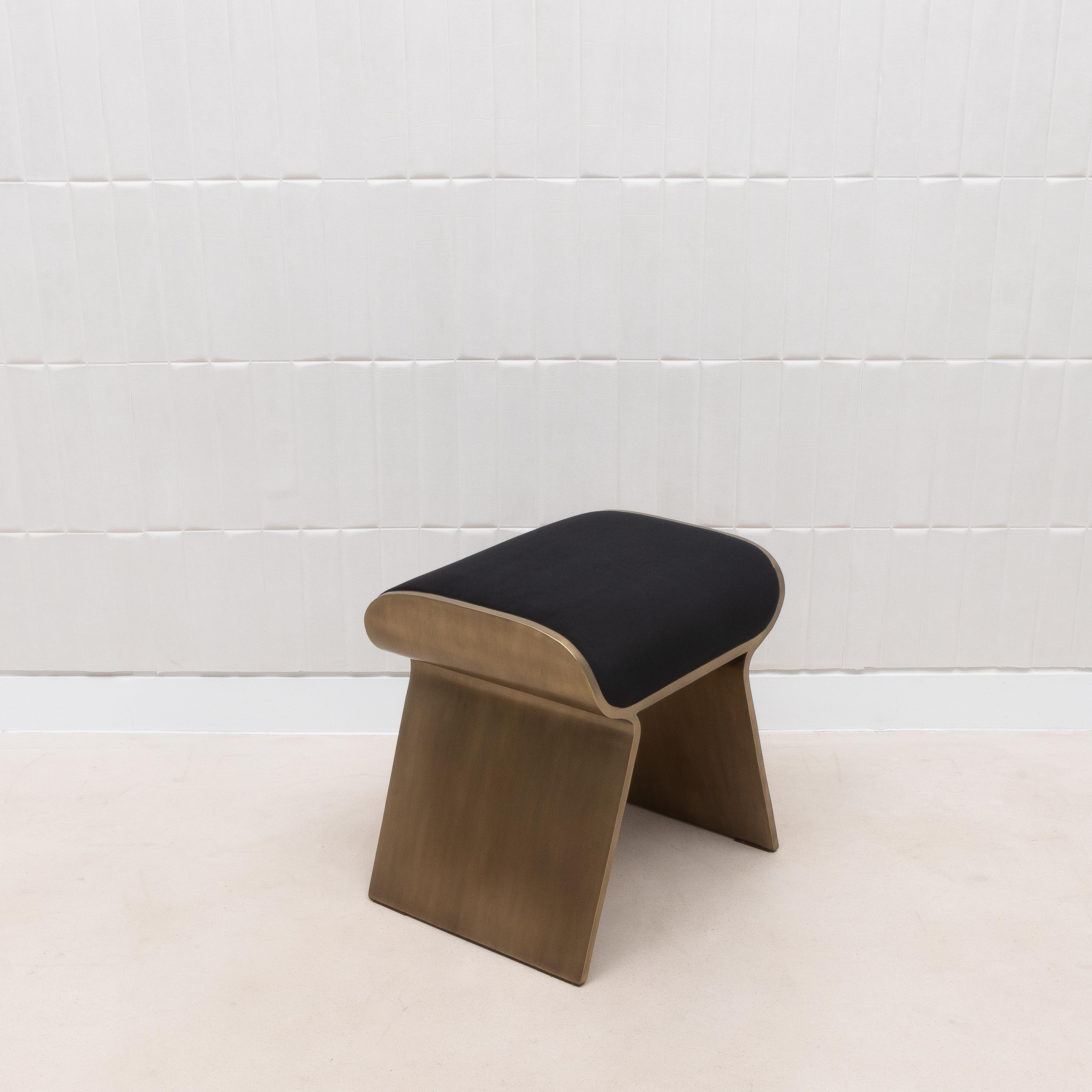 Contemporary Velvet Upholstered Stool with Bronze Patina Brass Legs by Kifu Paris For Sale