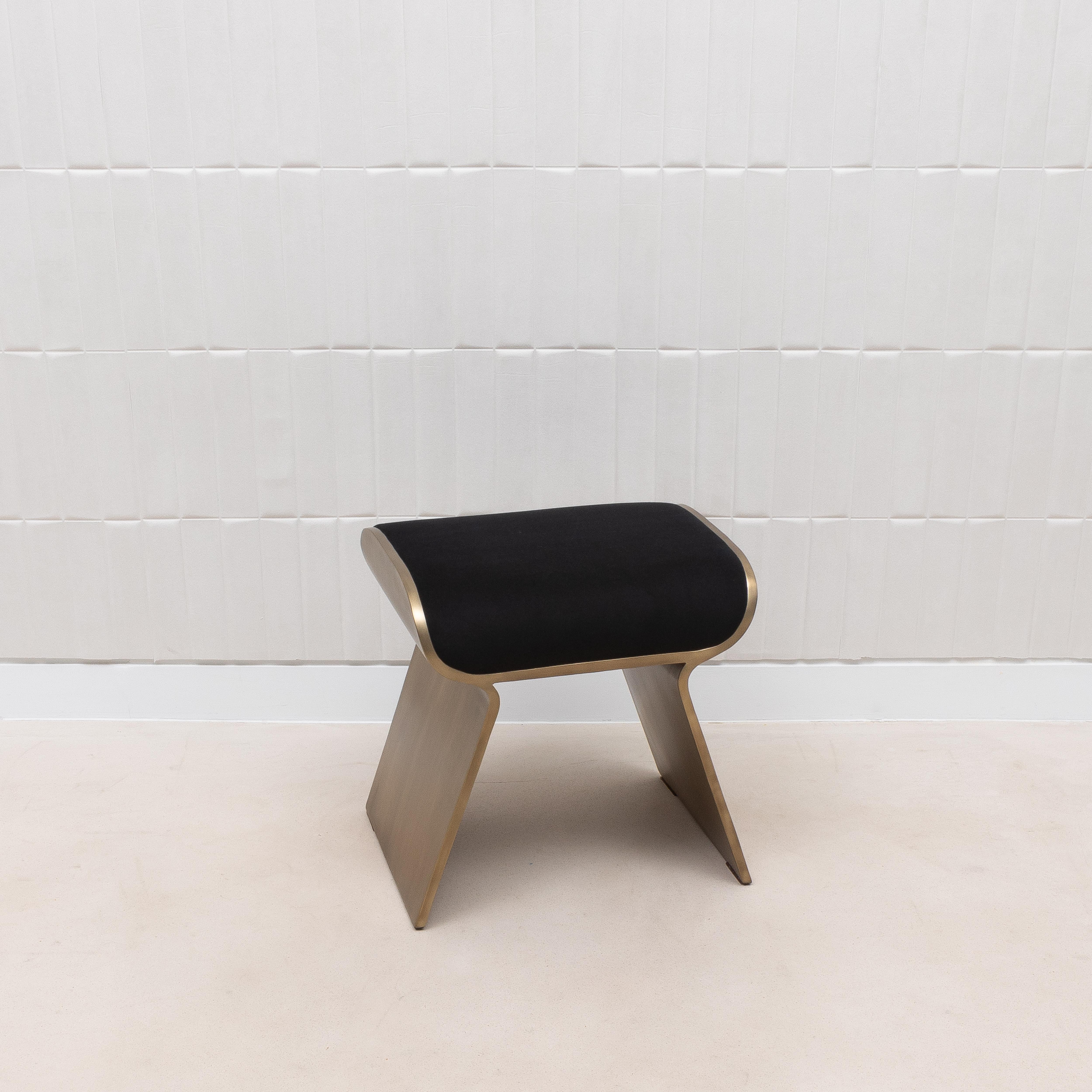 Velvet Upholstered Stool with Bronze Patina Brass Legs by Kifu Paris For Sale 1