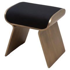 Velvet Upholstered Stool with Bronze Patina Brass Legs by Kifu Paris