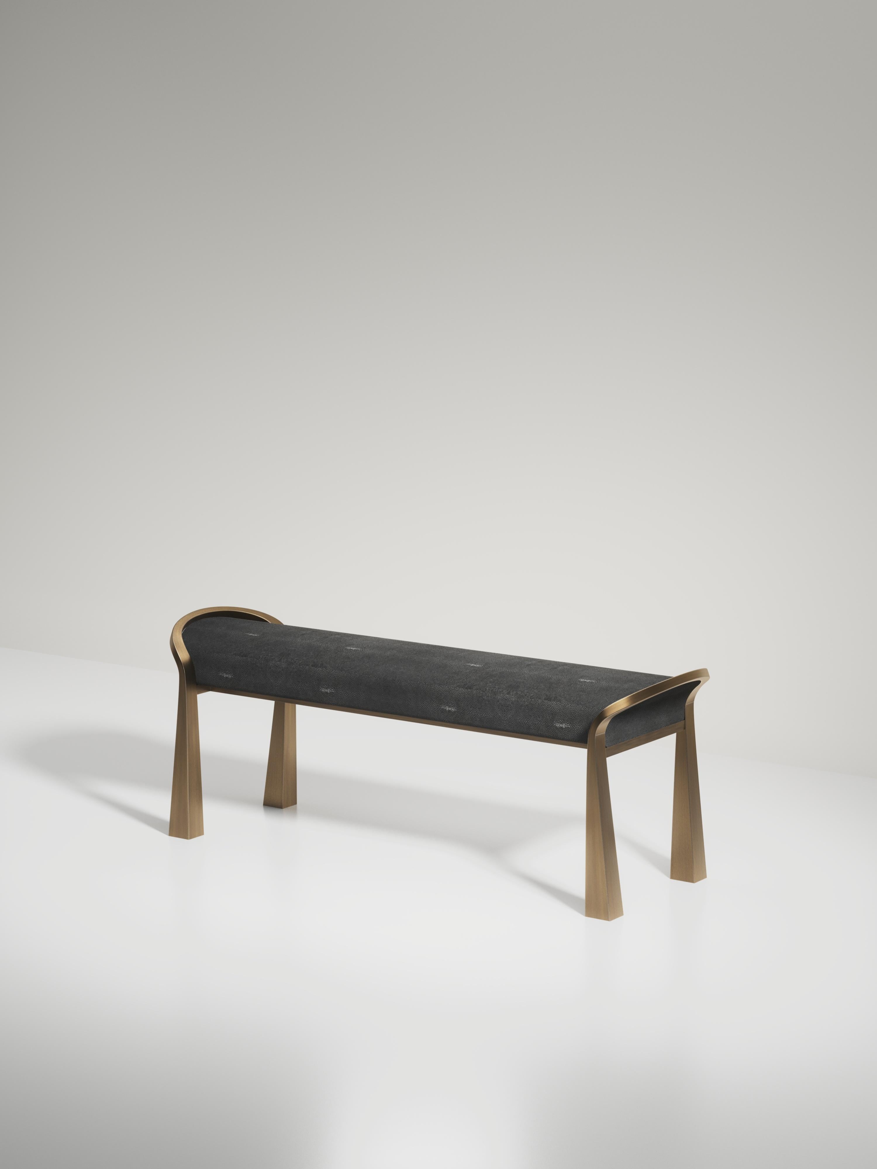 Velvet Upholstered Stool with Sculptural Brass Legs by R&Y Augousti For Sale 3