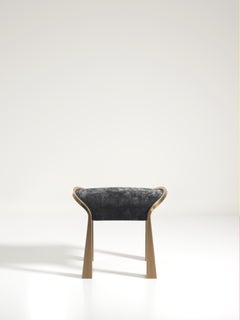 Velvet Upholstered Stool with Sculptural Brass Legs by R&Y Augousti