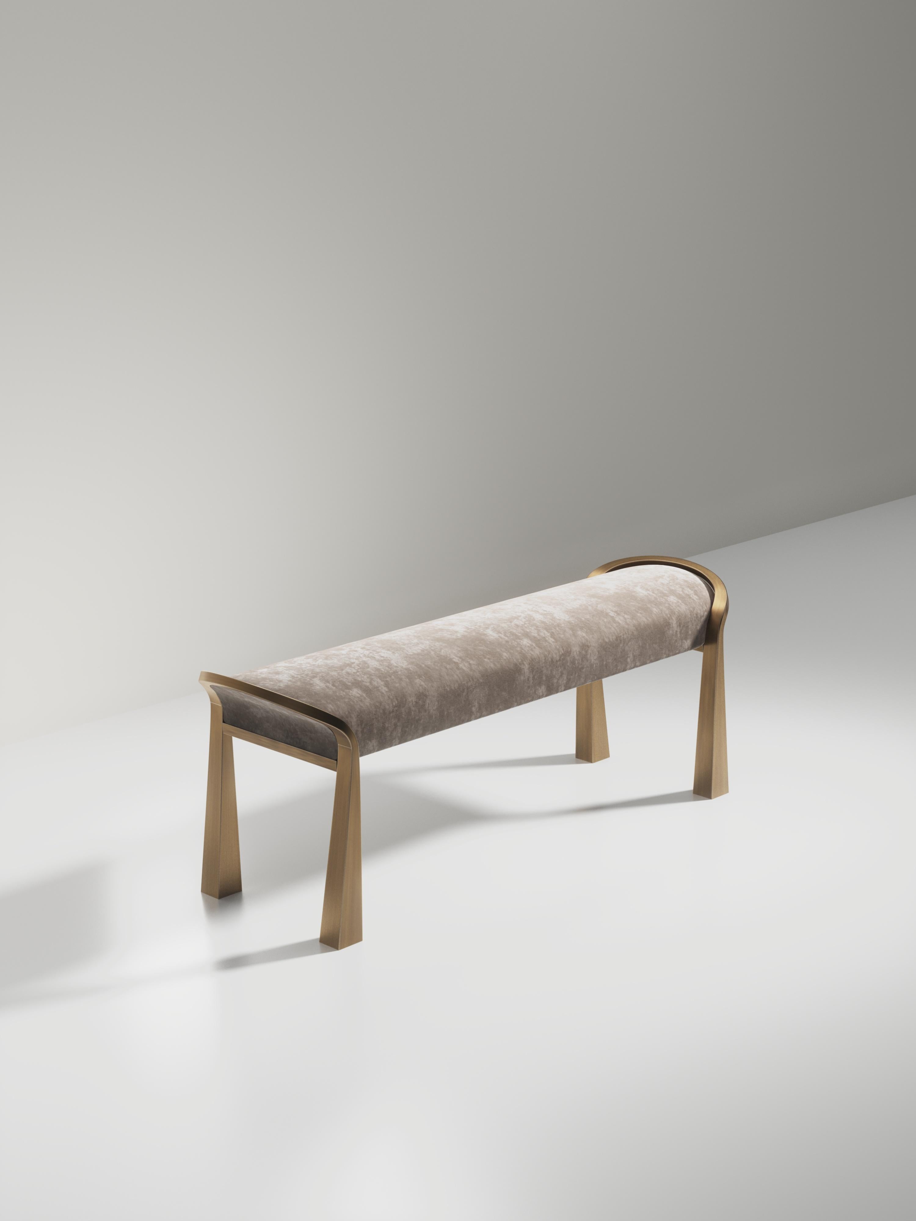 Contemporary Velvet Upholstered Stool with Sculptural Brass Legs by R&Y Augousti For Sale