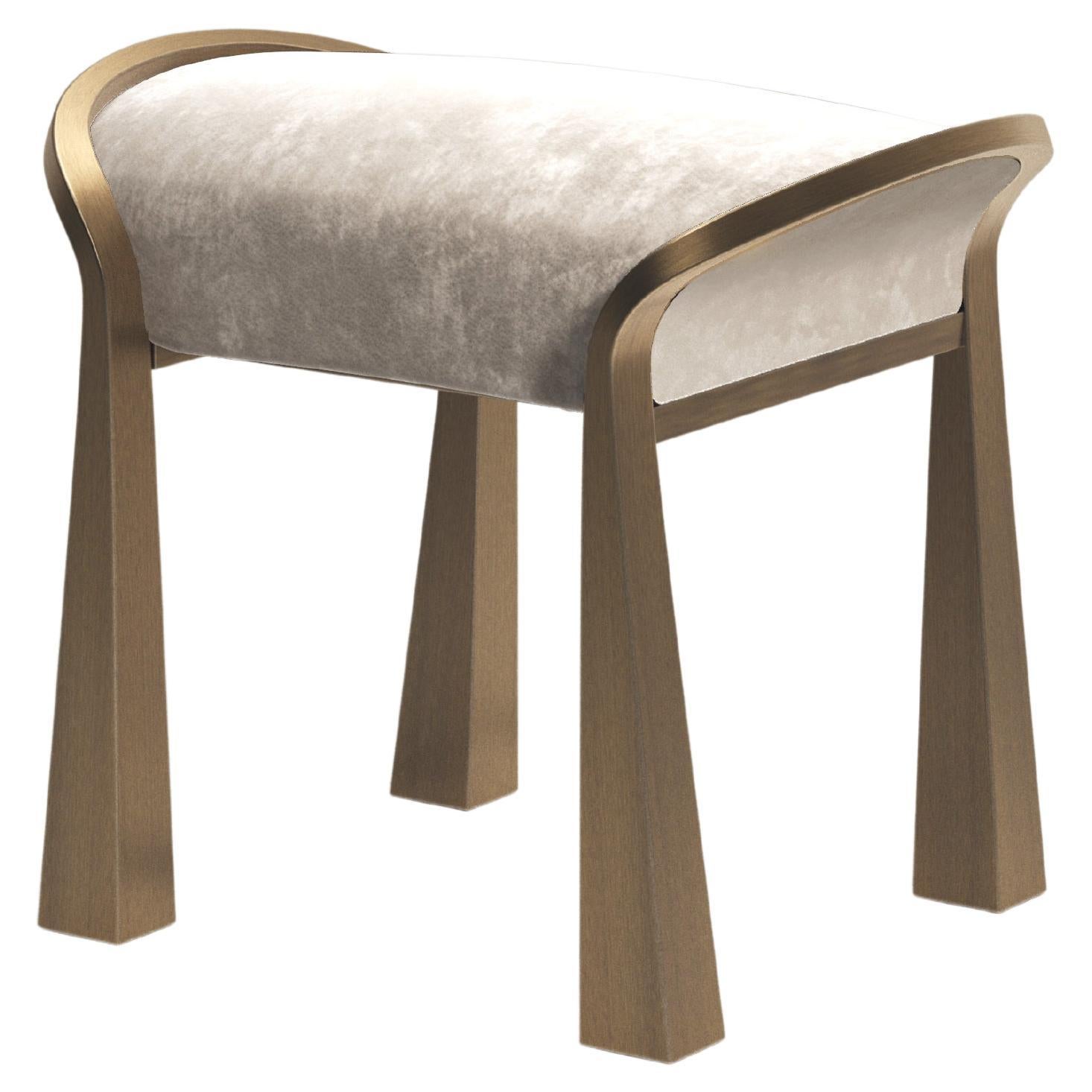 Velvet Upholstered Stool with Sculptural Brass Legs by R&Y Augousti