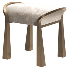 Velvet Upholstered Stool with Sculptural Brass Legs by R&Y Augousti