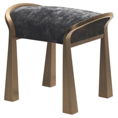 Velvet Upholstered Stool with Sculptural Brass Legs by R&Y Augousti