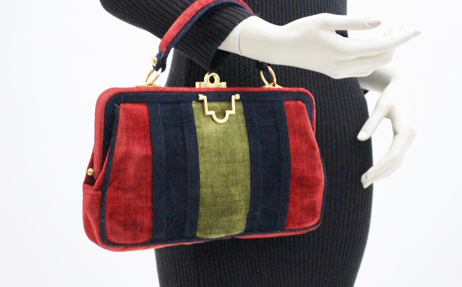 Black Velvet Vintage Handle Bag in the style of Roberta di Camerino 1960s, Italy For Sale