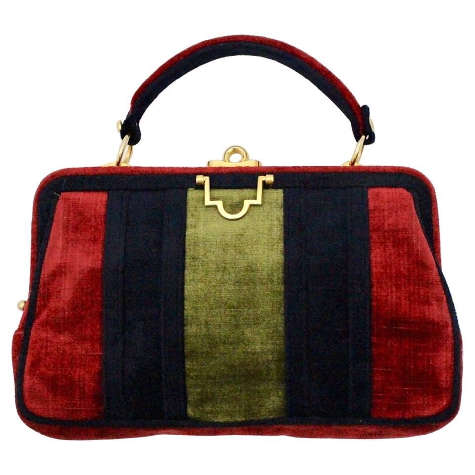 Velvet Vintage Handle Bag in the style of Roberta di Camerino 1960s, Italy For Sale