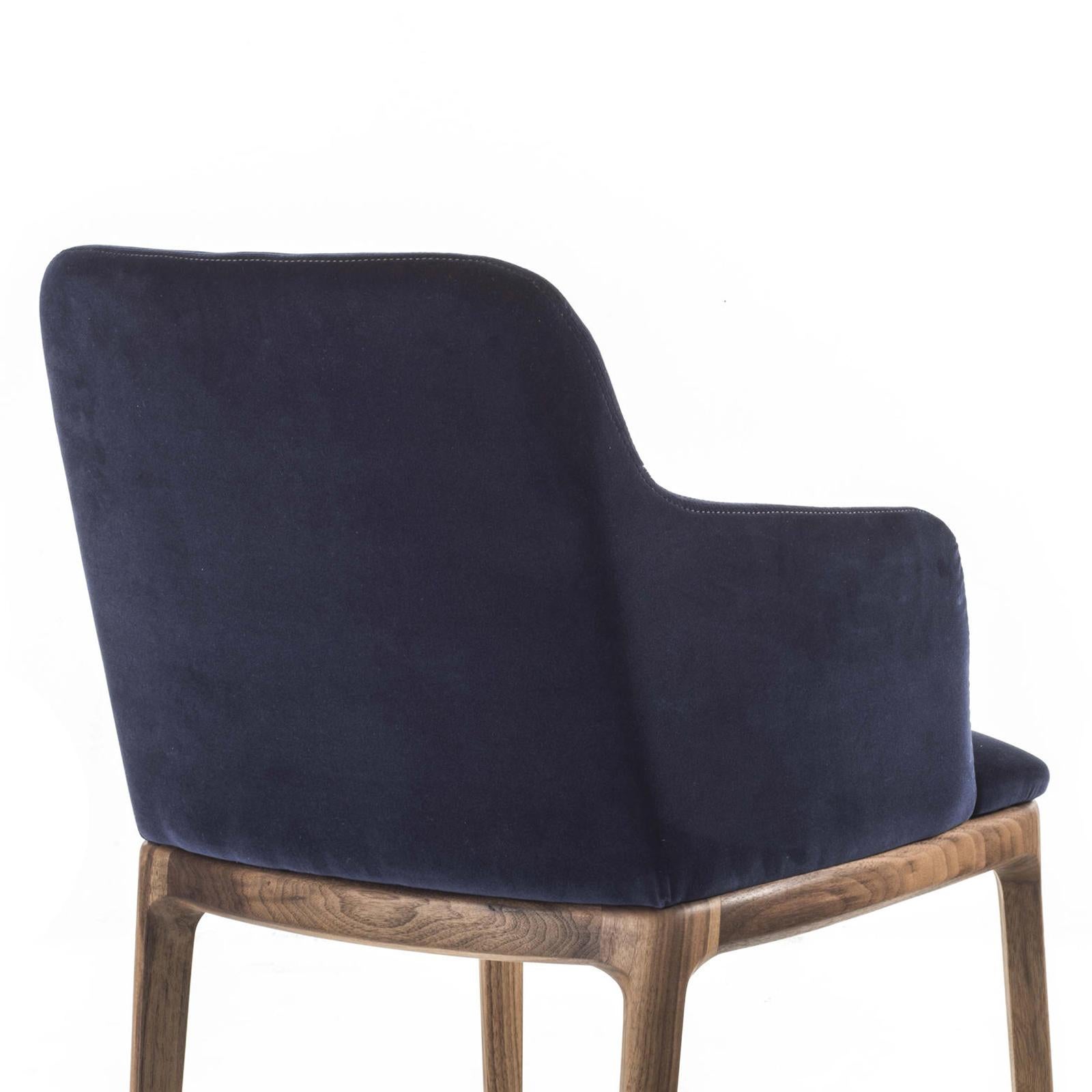 Velvet Walnut Armchair in Solid Walnut Wood In New Condition For Sale In Paris, FR