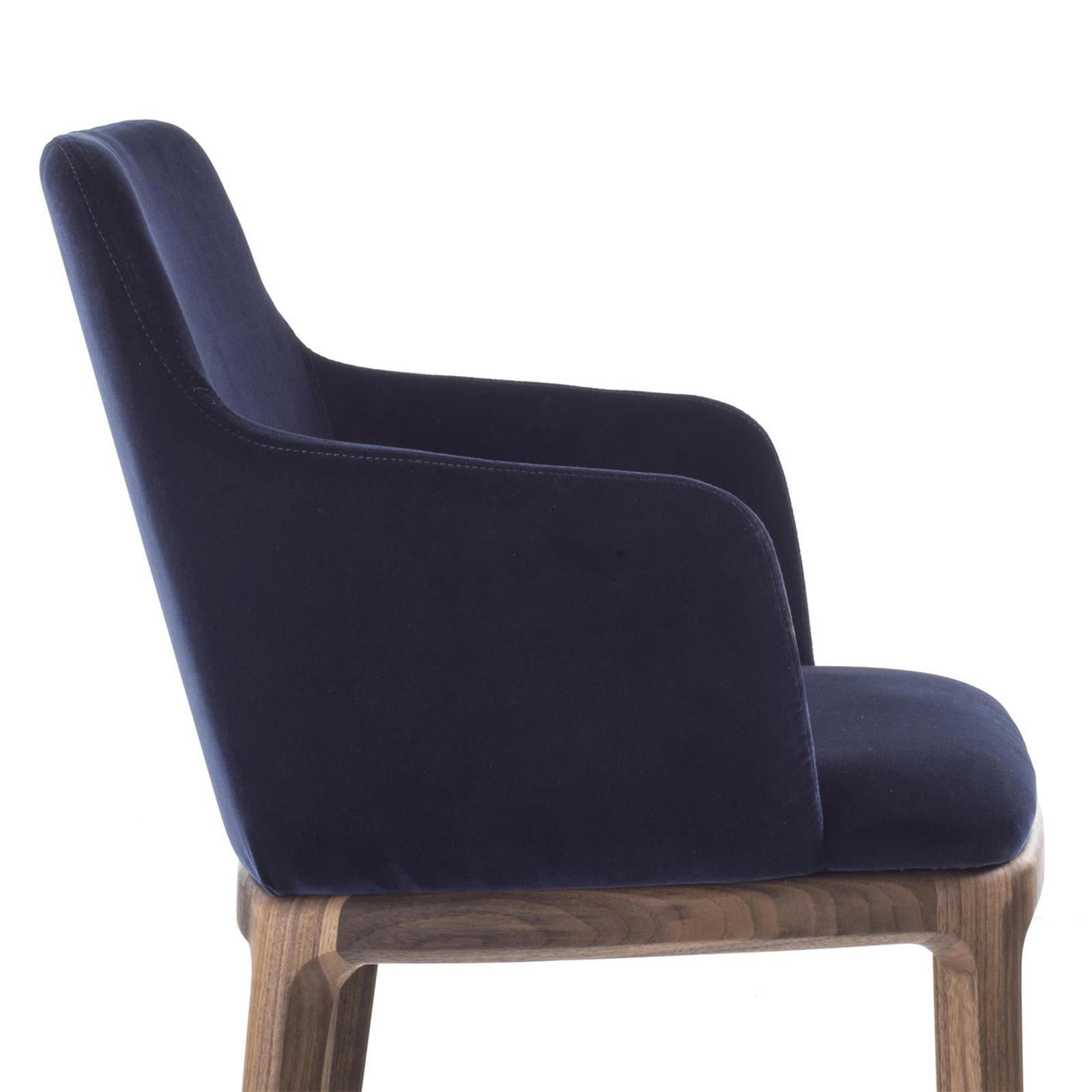 Contemporary Velvet Walnut Armchair in Solid Walnut Wood For Sale